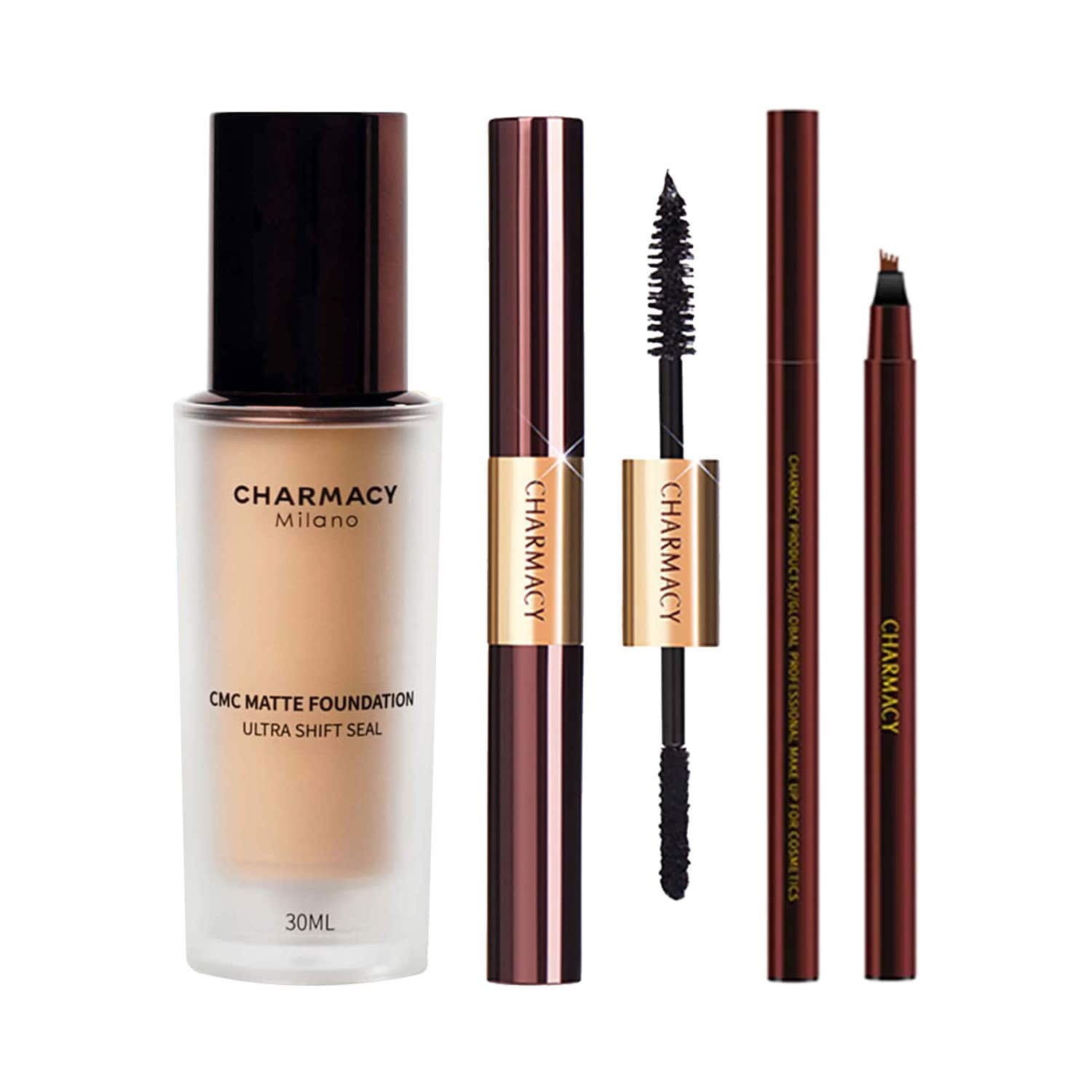 Charmacy Milano | Charmacy Milano Matte Foundation 02+ Power Lash Mascara + Ultra Thin Stoke Pen (Dark Brunette) Combo