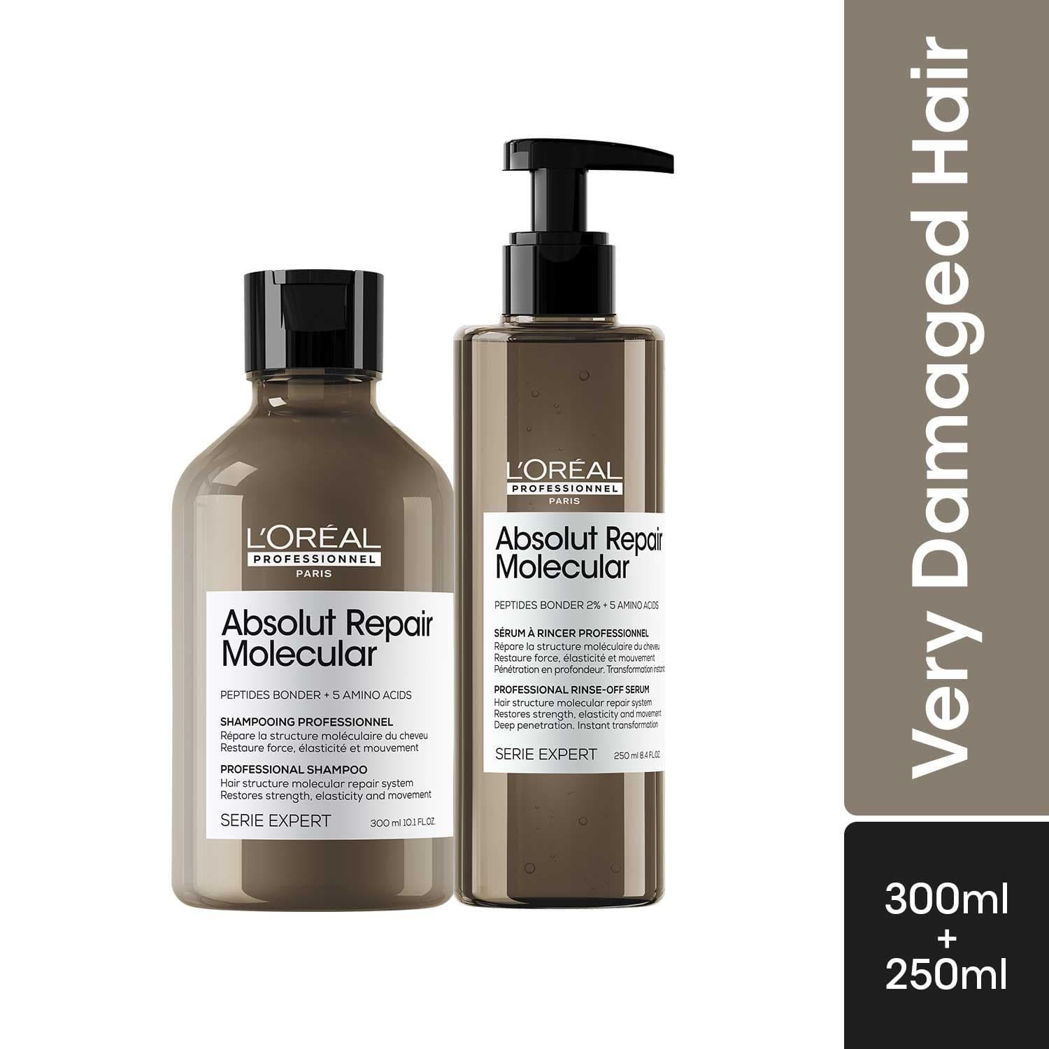 L'OREAL PROFESSIONNEL | L'OREAL PROFESSIONNEL Absolut Repair Molecular Shampoo & Serum Combo For Damaged Hair(300 ml+250 ml)