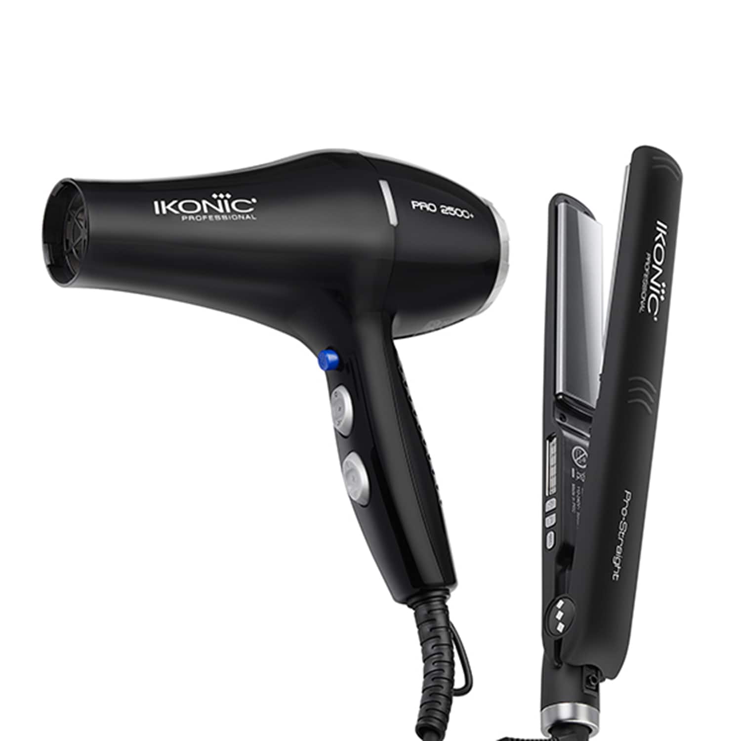 Ikonic Professional | Ikonic Professional Pro Straight Hair Straightener and 2500+ Pro Black Hair Dryer Combo