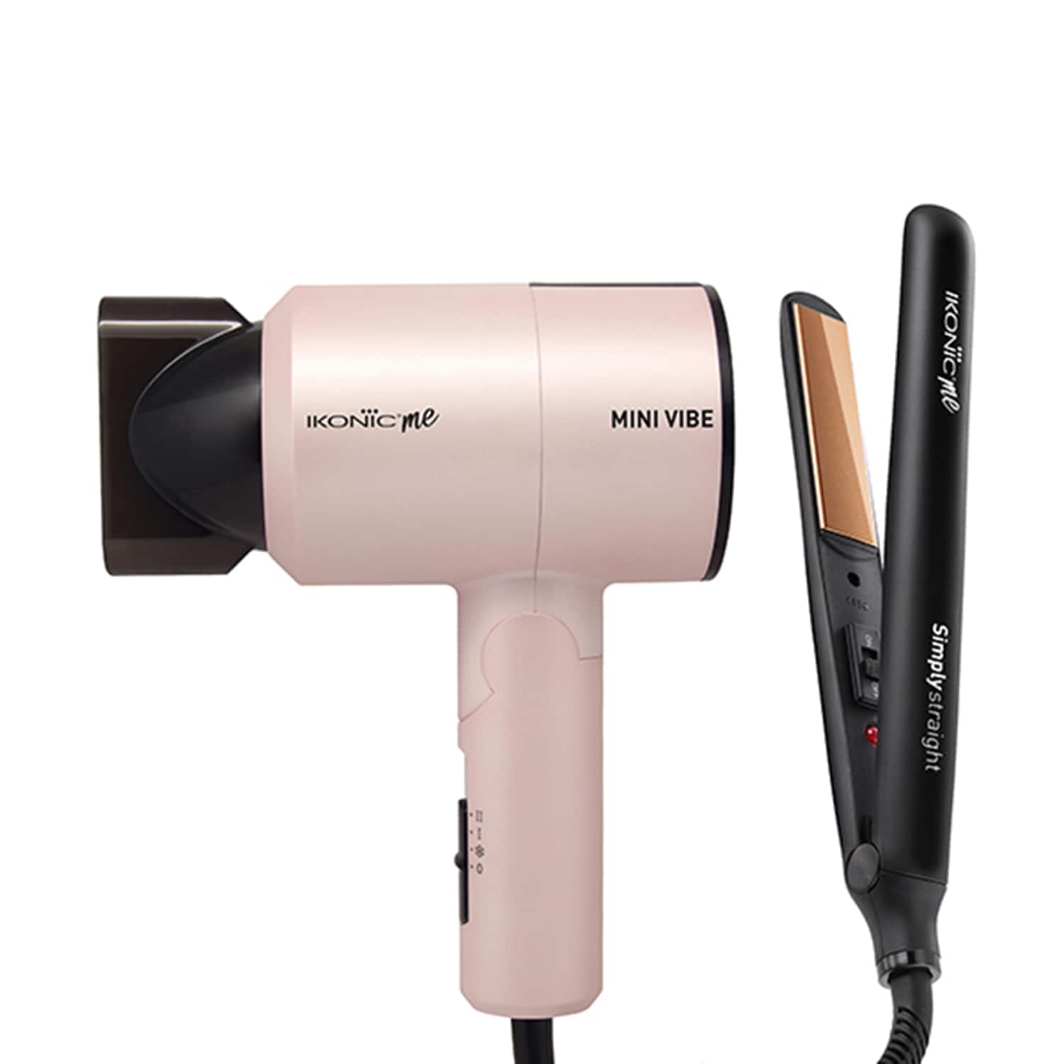 Ikonic Professional | Ikonic Professional Simply Straight and Mini Vibe Black & Pearl Pink Hair Dryer Combo