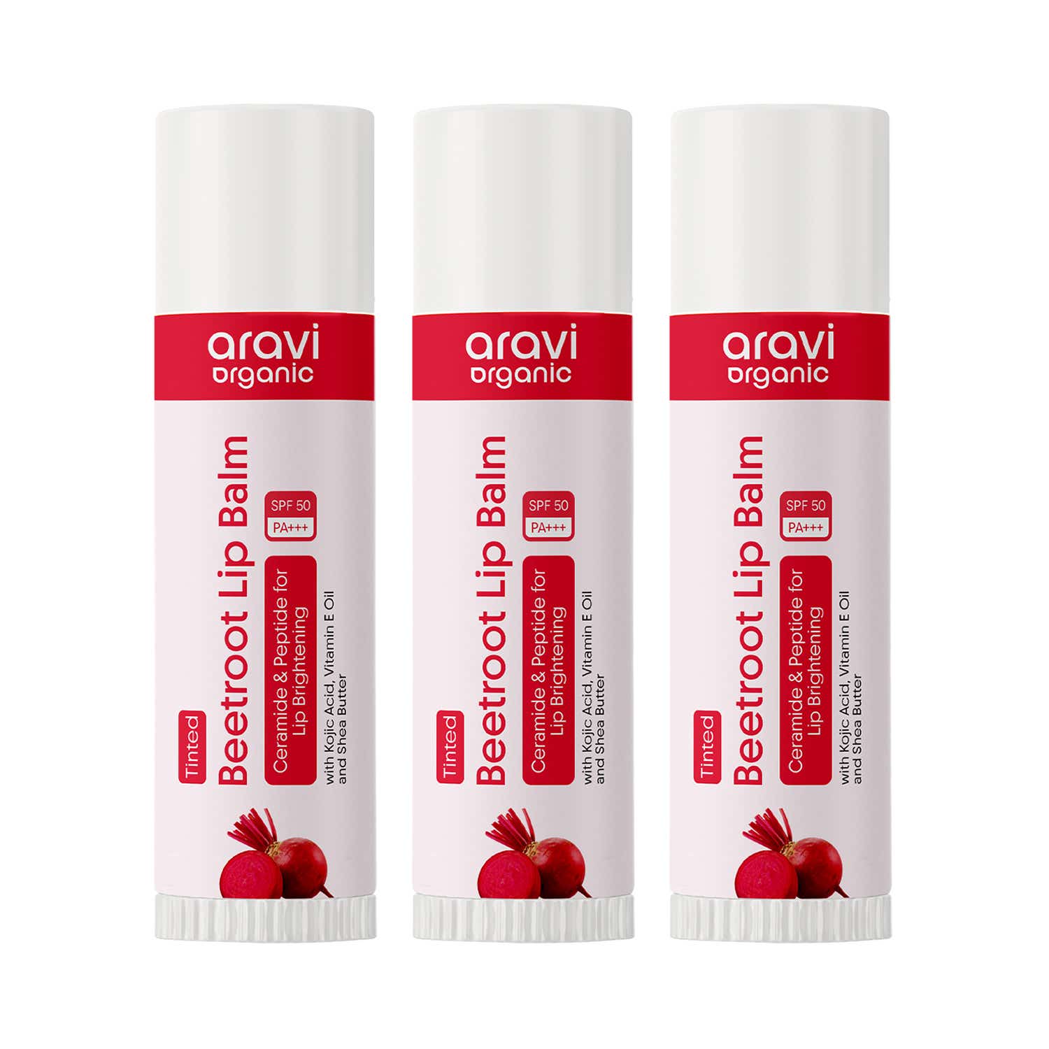 Aravi Organic | Aravi Organic Tinted Beetroot Lip Balm With SPF 50 PA+++ -Kojic Acid & Ceramide Pack of 3 Combo