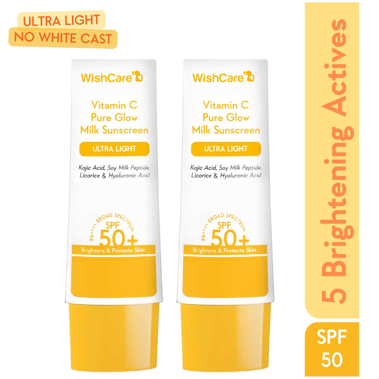 WishCare | WishCare Vitamin C Pure Glow Brightening Sunscreen for Dry Skin SPF50 PA++In Vivo Tested (50 ml x 2)