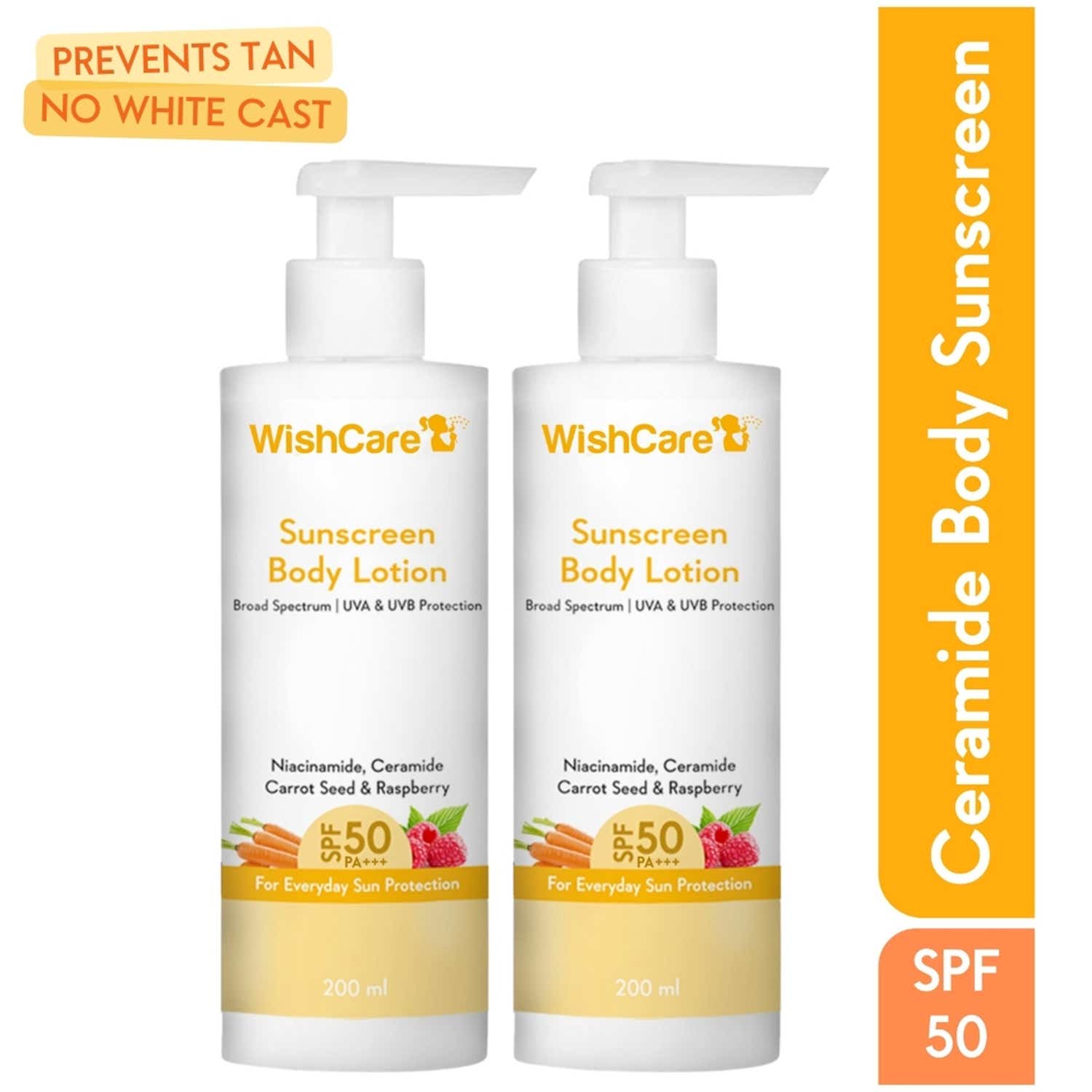 WishCare | WishCare SPF 50 Sunscreen Body Lotion - Broad Spectrum For Men & Women (200 ml) Pack of 2 Combo