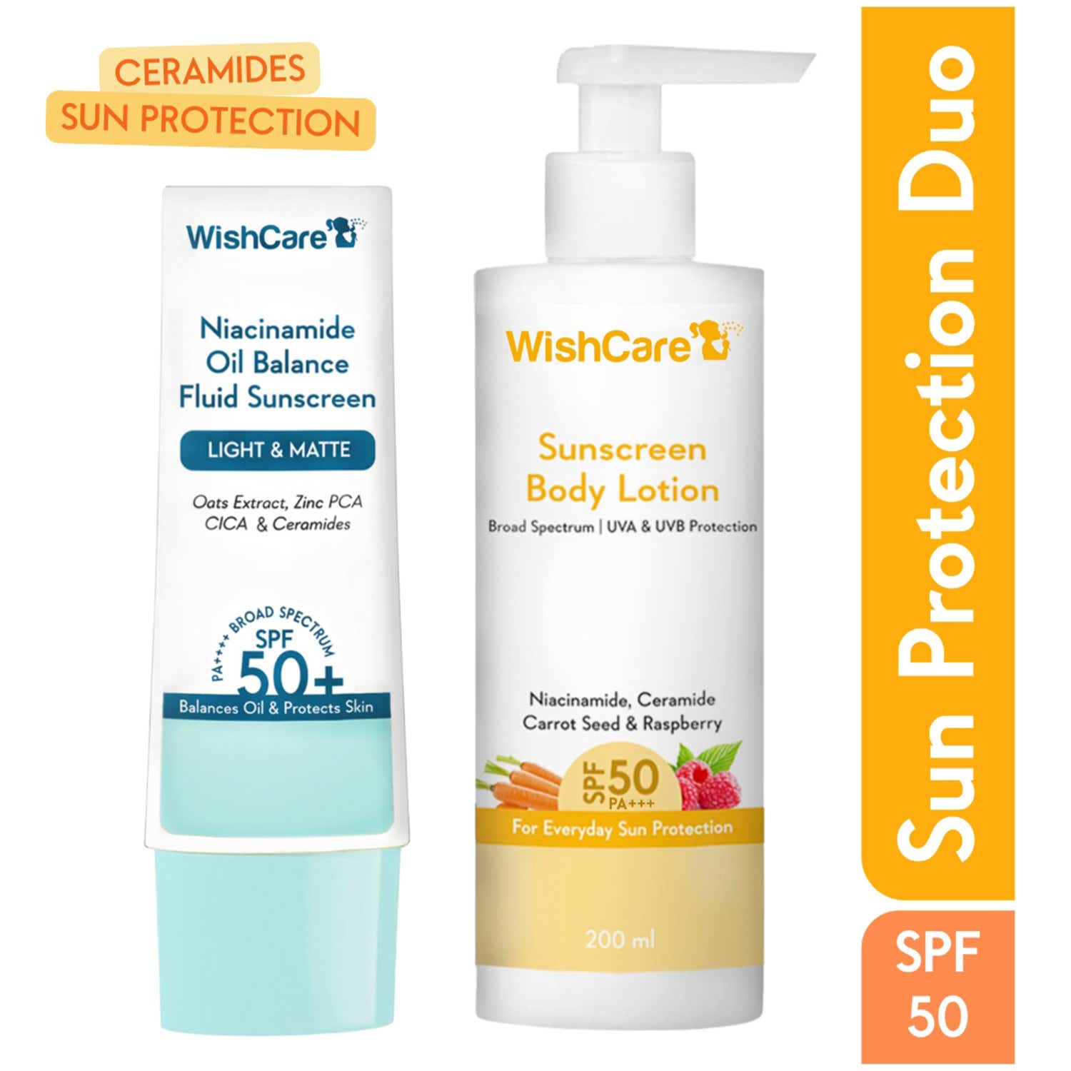 WishCare | WishCare Sunscreen Body Lotion & Niacinamide Oil Balance Fluid Sunscreen SPF 50 Combo (200ml + 50ml)