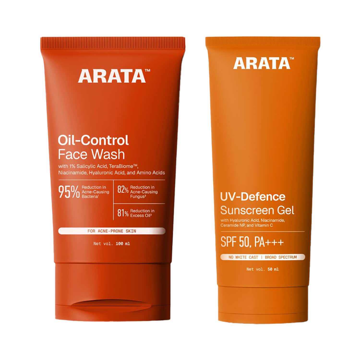 Arata | Arata Sunscreen Gel SPF 50+ & PA+++ 50 ml & Oil-Control Face Wash 100 ml Combo