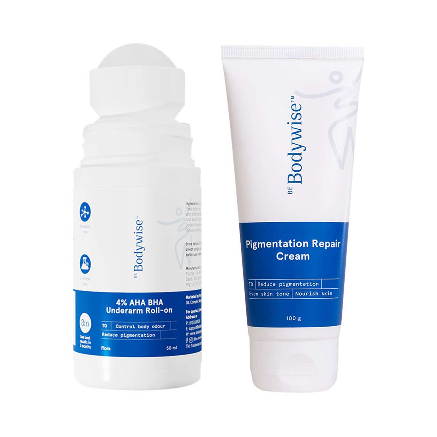 Be Bodywise | Be Bodywise 4% AHA BHA Flora Underarm Roll On & Pigmentation Repair Cream Combo