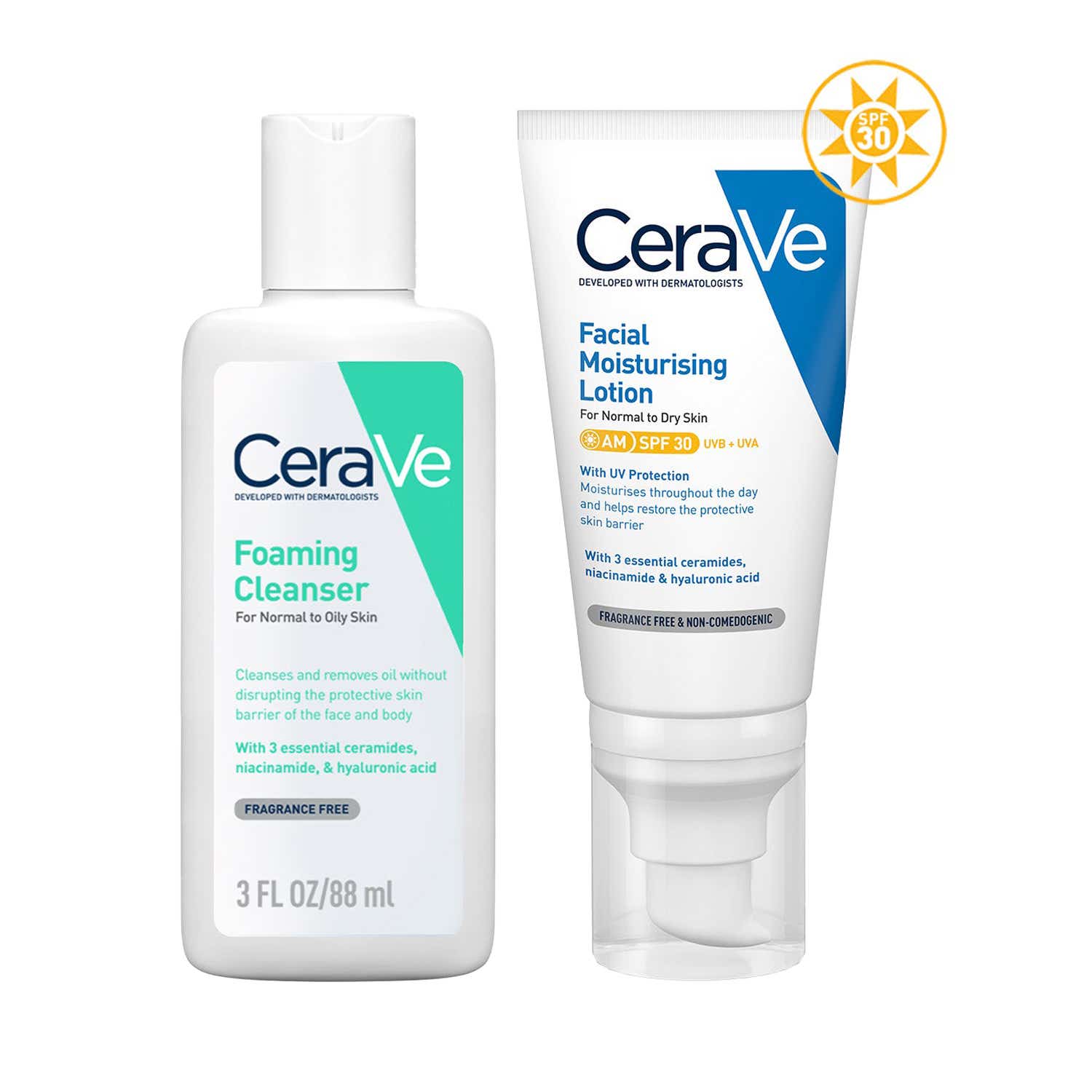 CeraVe | Cerave Facewash & AM Moisturizing Lotion with SPF 30 - Morning Routine for Oily Skin Combo