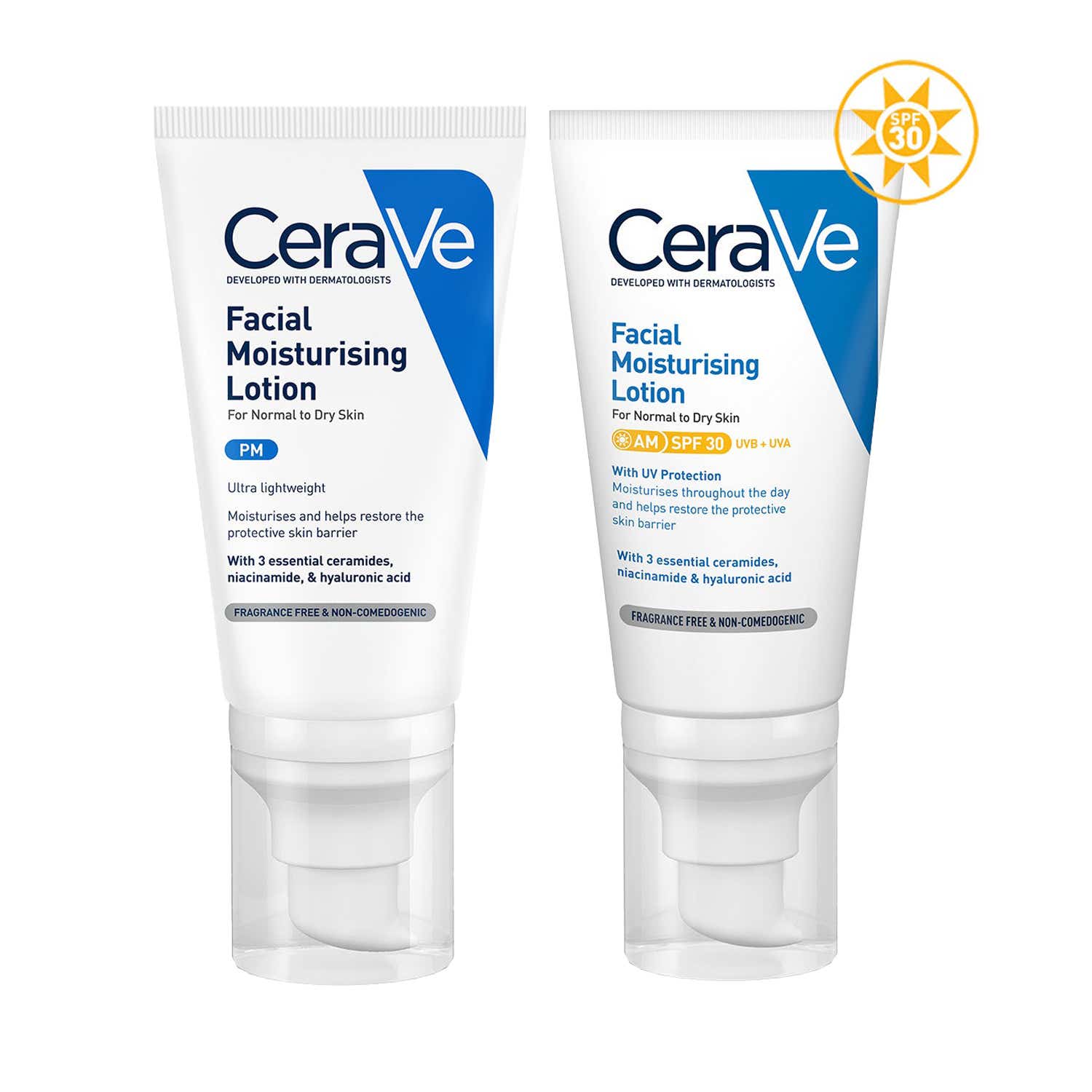 CeraVe | Cerave AM Moisturizing Lotion with SPF 30 & Night Cream - Day & Night Moisturizer Combo