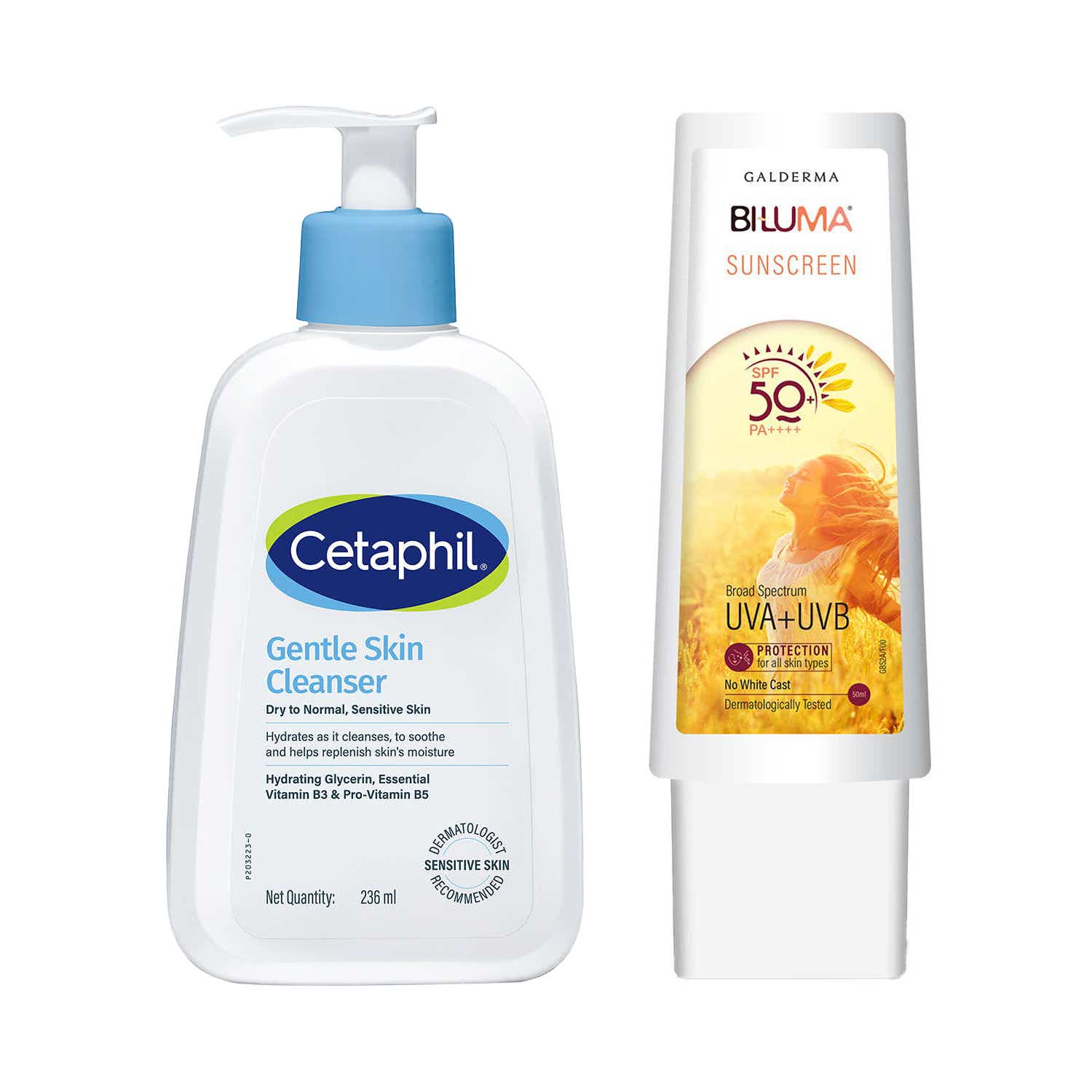 Cetaphil | Cetaphil Derma-Gentle Cleanser & Biluma Clinical Sp Summer Clinical Cleanse & Protect Combo