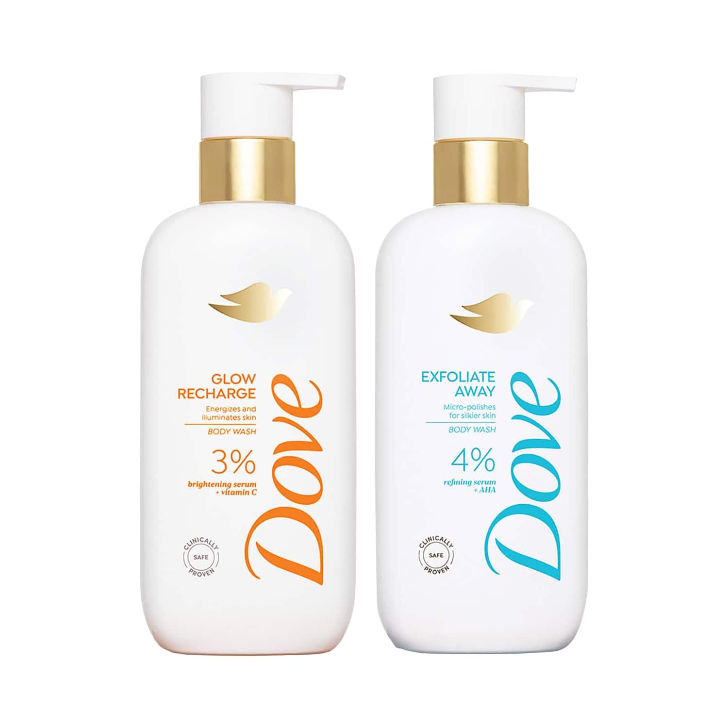Dove | Dove Glow Recharge Serum Body Wash & Exfoliate Away Serum Body Wash Combo