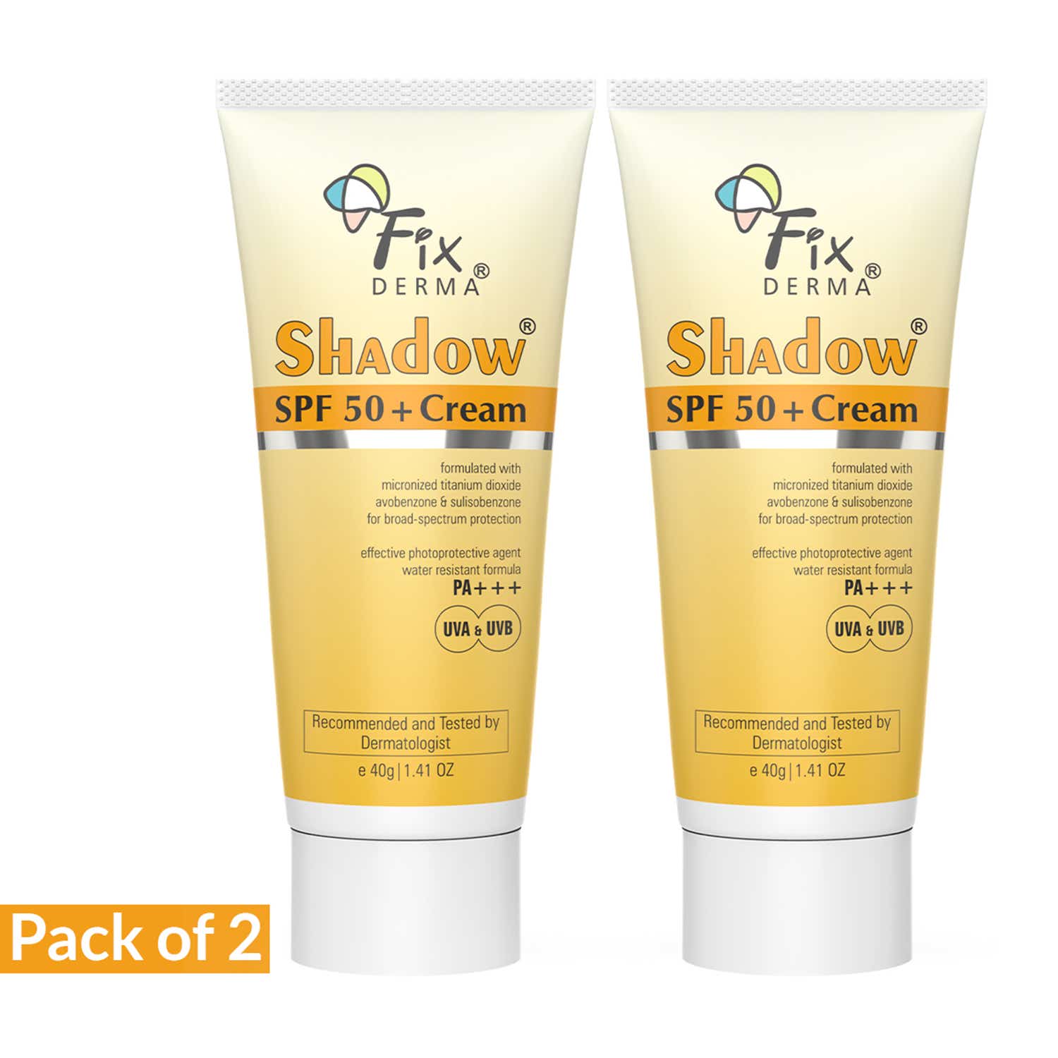 Fixderma | Fixderma Shadow Sunscreen SPF 50+ Cream For Dry Skin Sun Protection& Water Resistant 40g (Pack of 2)