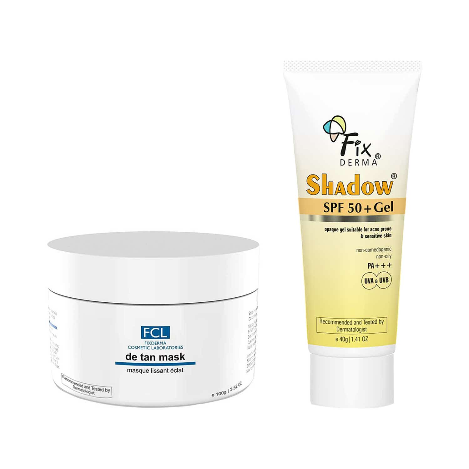 Fixderma | FCL Detan Face Mask with Fixderma Shadow Sunscreen SPF 50 Gel- 140 ml Combo