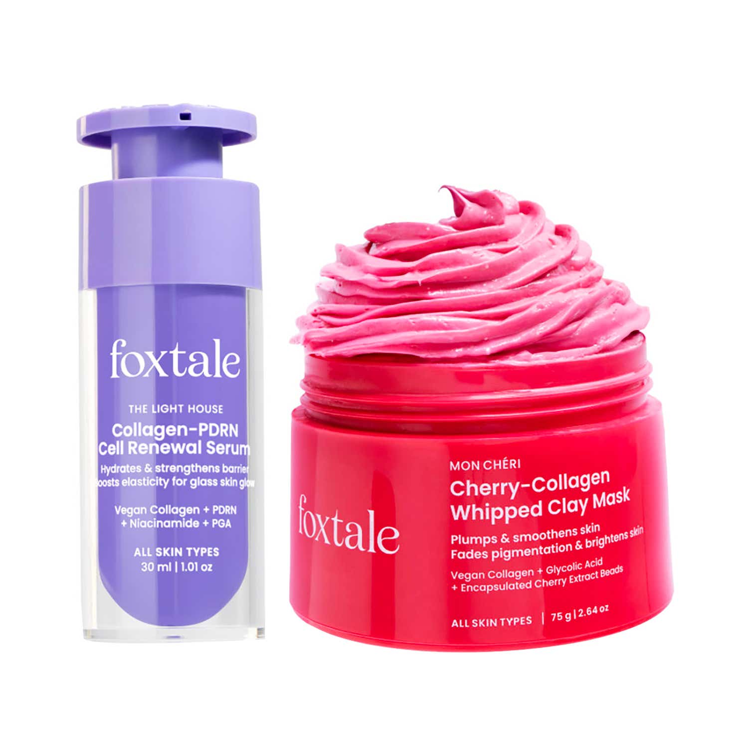 Foxtale | Foxtale Collagen Boost Duo Collagen-PDRN Cell Renewal Serum + Cherry-Collagen Clay Mask Combo