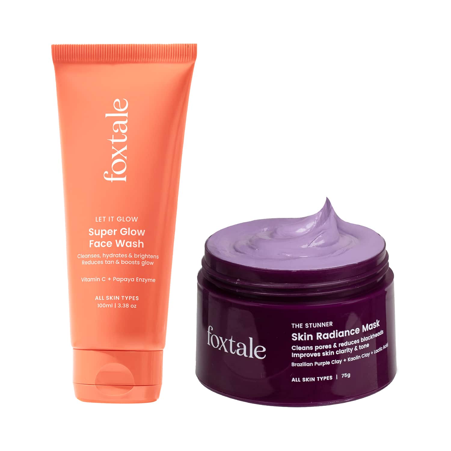 Foxtale | Foxtale Detan and Glow Duo Tan Removal + Glow-Boosting Skincare Combo - Mask + Face Wash