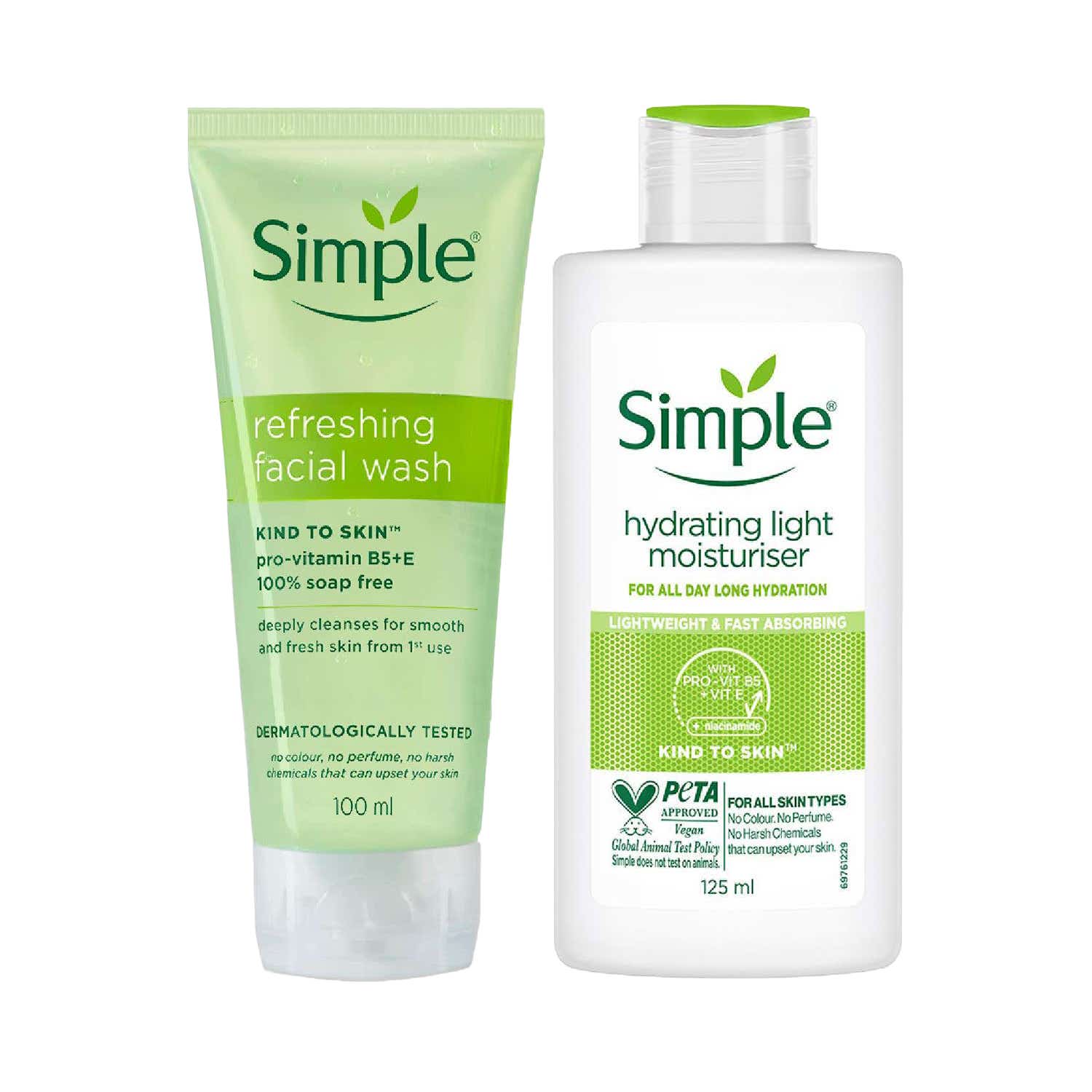Simple | Simple Kind To Skin Refreshing Facial Wash (100 ml) + Hydrating Light Moisturiser (125 ml) Combo