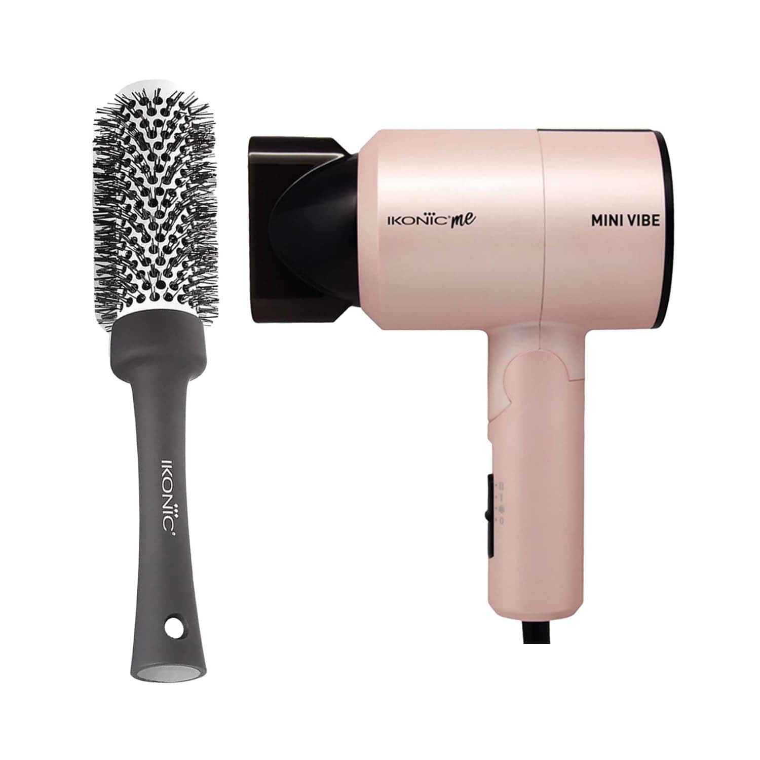 Ikonic Me | Ikonic Professional Mini Vibe Pearl Pink Hair Dryer and BDB 43 Blow Dry Brush Combo