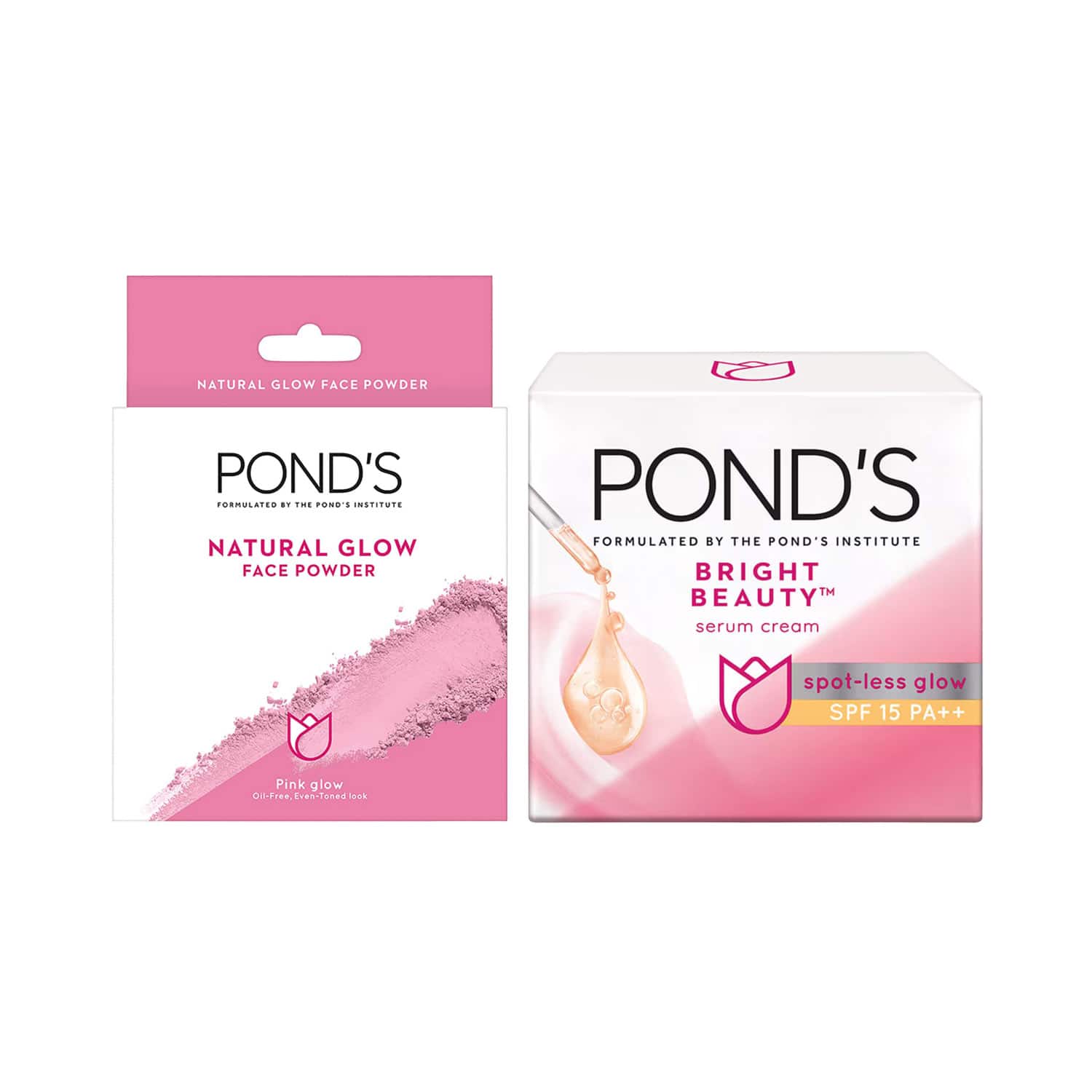 Pond's | Ponds Natural Glow Face Powder - Pink Glow & Bright Beauty Serum Cream Combo