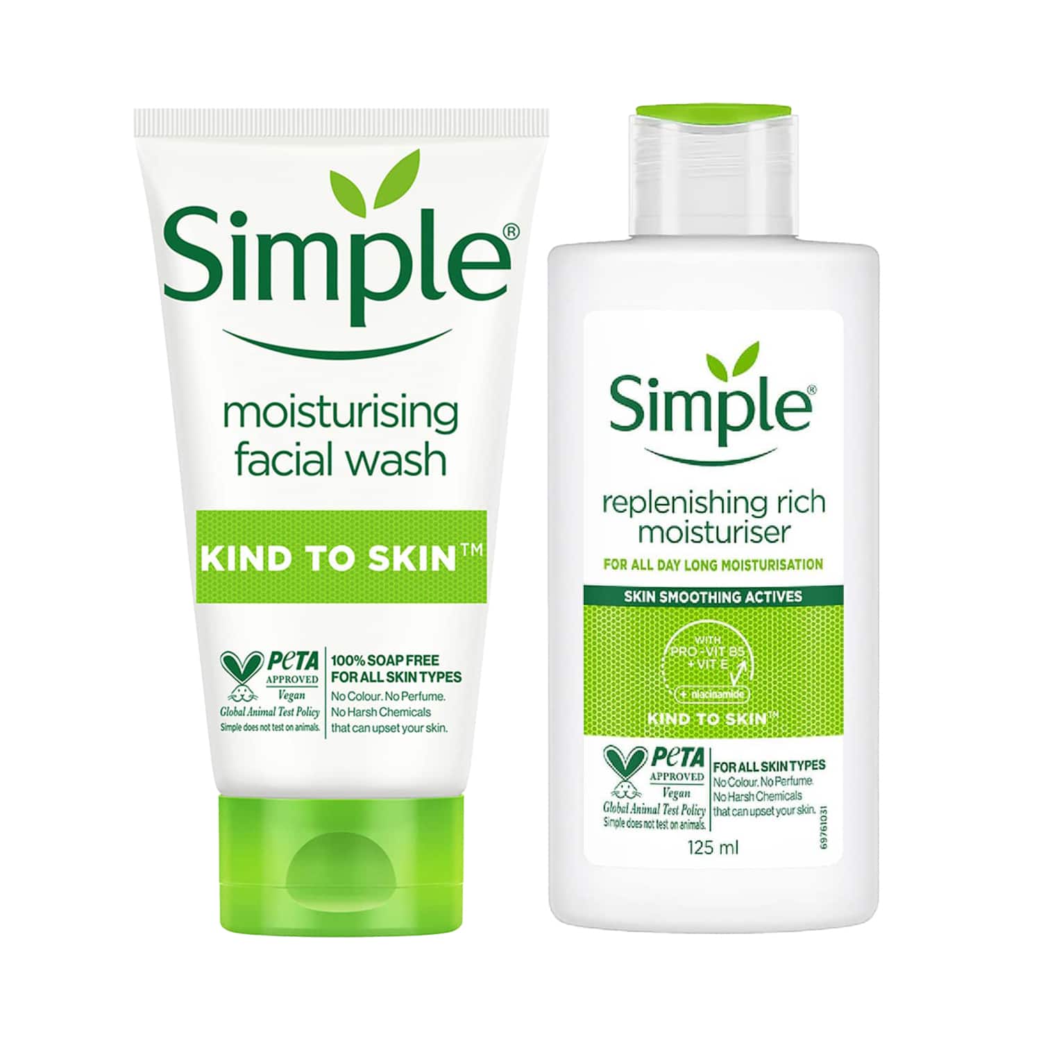 Simple | Simple Kind To Skin Moisturising Facial Wash (150 ml) + Replenishing Rich Moisturiser (125 ml) Combo