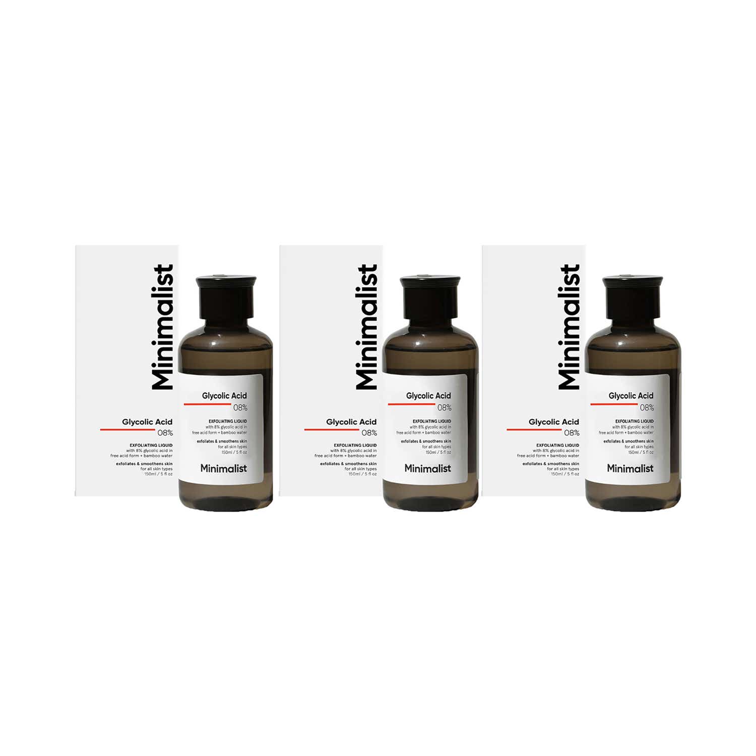 Minimalist | Minimalist 8% Glycolic Acid Toner For Glowing Skin for Body Face Underarms Scalp (150ml) Combo of 3