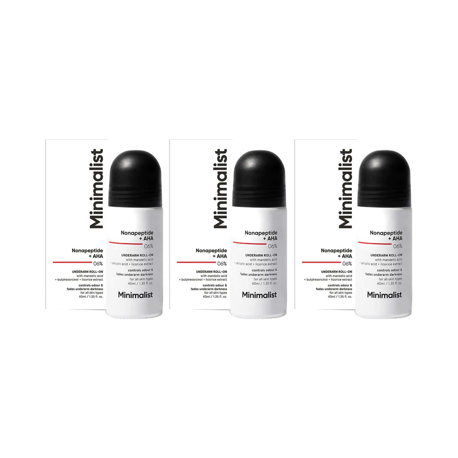 Minimalist | Minimalist Nonapeptide + AHA 06% Underarm Roll-On (40 ml) - Combo of 3