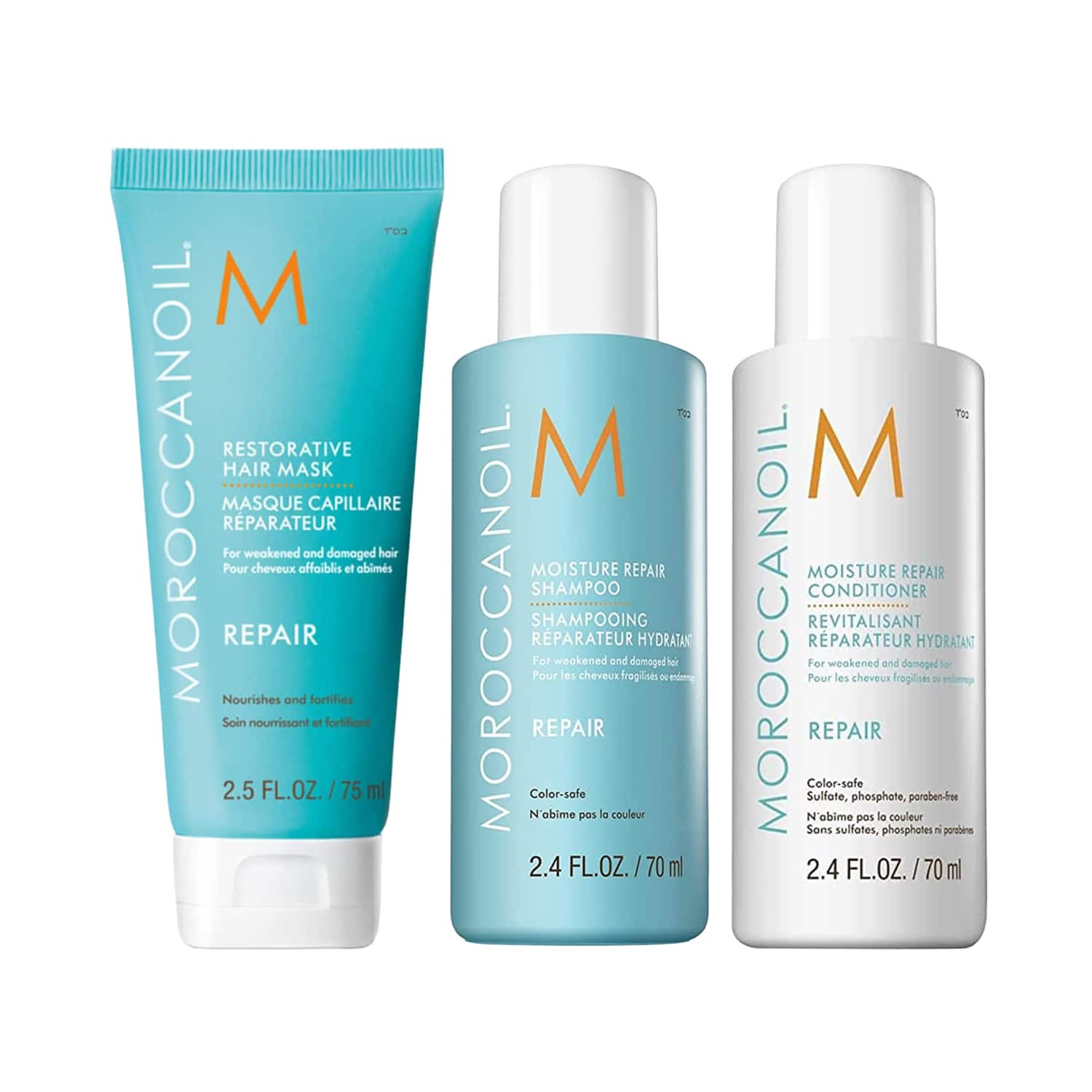 Moroccanoil | Moroccanoil Moisture Repair Shampoo, Conditioner and Restorative Hair Mask Combo (2 x 70 ml + 75 ml)