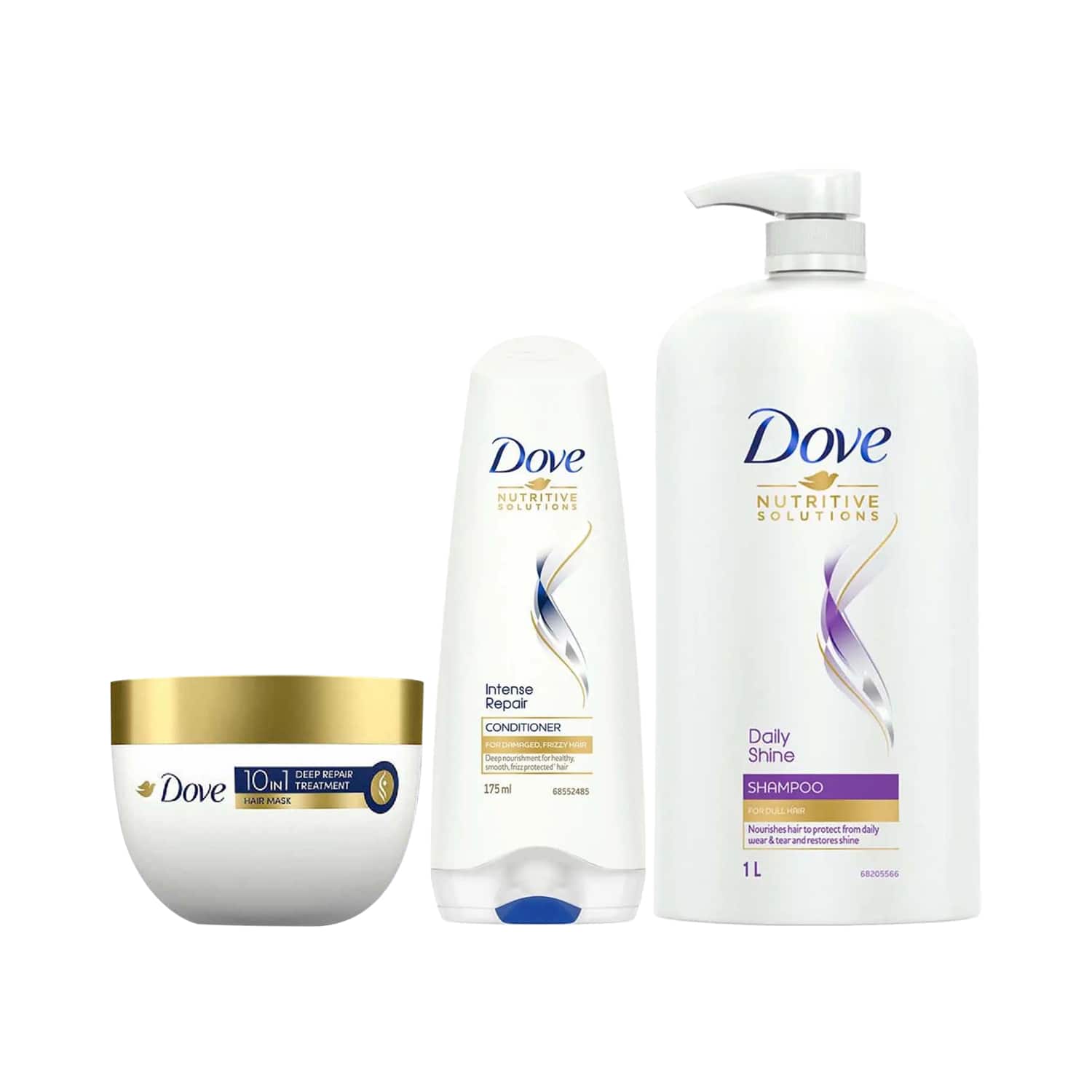 Dove | Dove Daily Shine Shampoo + Intense Repair Conditioner + Deep Repair Treatment Hair Mask Combo