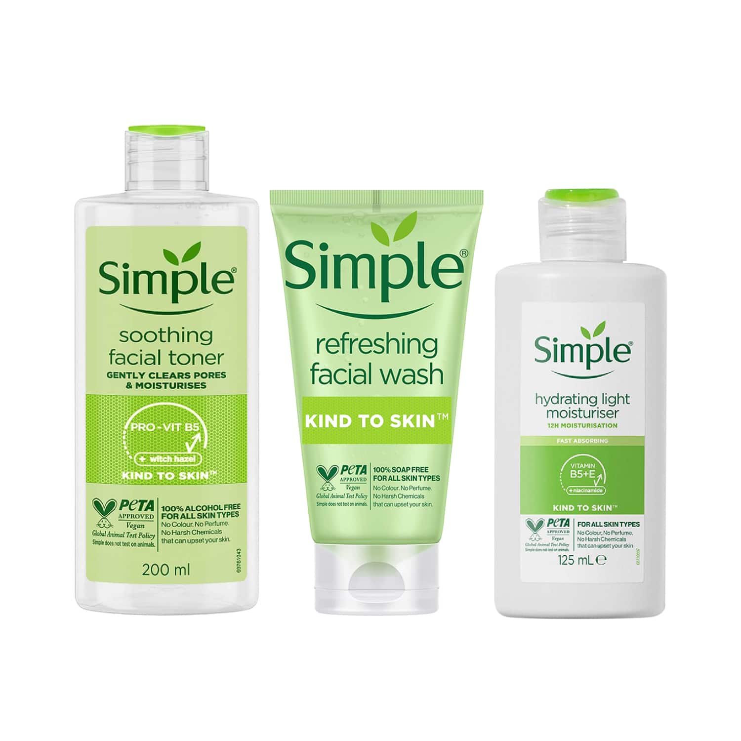 Simple | Simple Kind to Skin Hydrating Light Moisturizer + Facial Wash + Soothing Facial Toner Combo