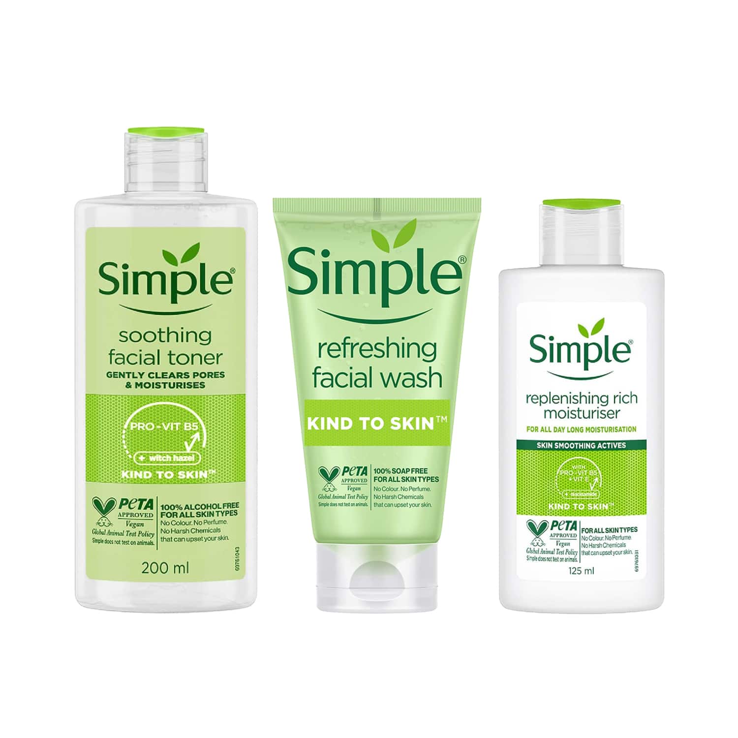Simple | Simple Kind To Skin Refreshing Facial Wash + Facial Toner + Replenishing Rich Moisturiser