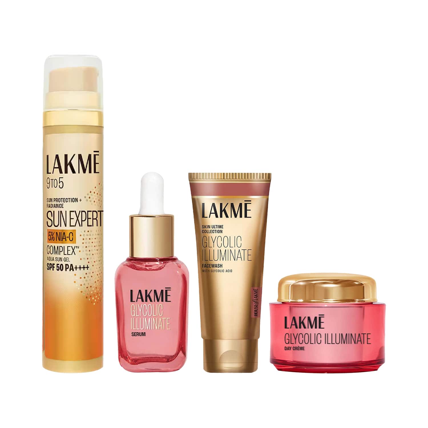 Lakme | Lakme Glycolic AM Routine Combo - Serum + Facewash + Day Cream + Sunscreen