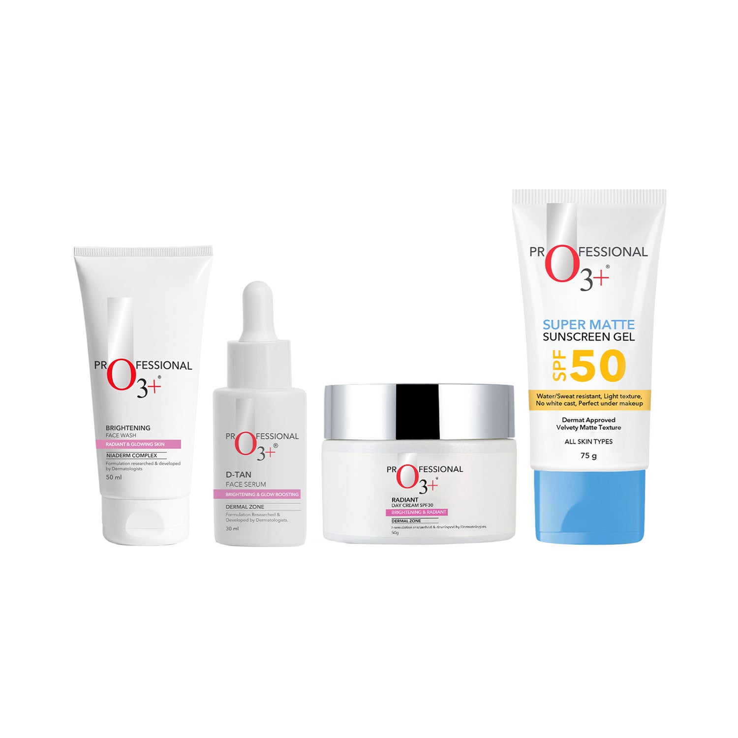 O3+ | O3+ CSMS Brightening & D-Tan - Face Wash, Niacinamide Serum, Day Cream & Sunscreen SPF50 Combo