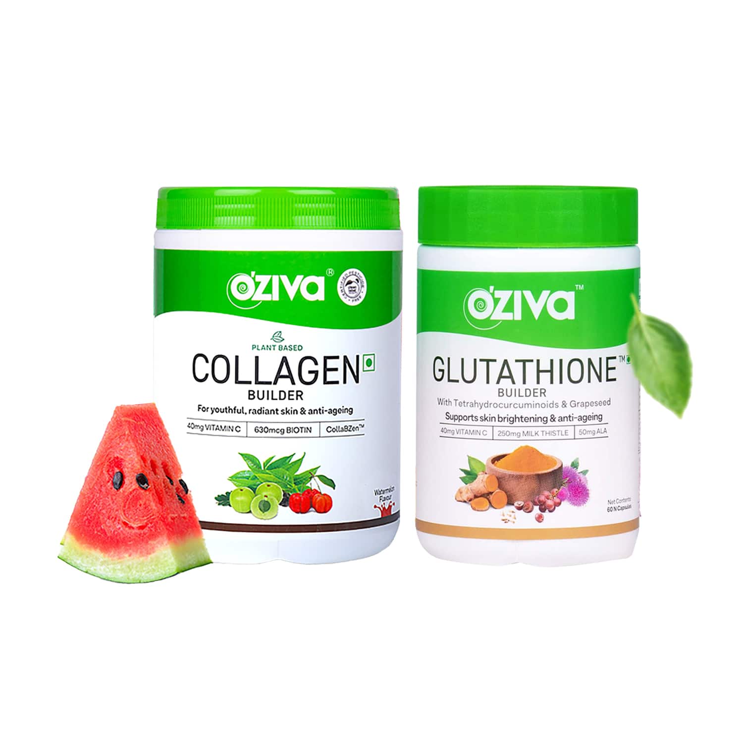 Oziva | Oziva Bioactive Gluta With L-Glutathione (60 Capsules) + Collagen Builder Watermelon (250 g) Combo