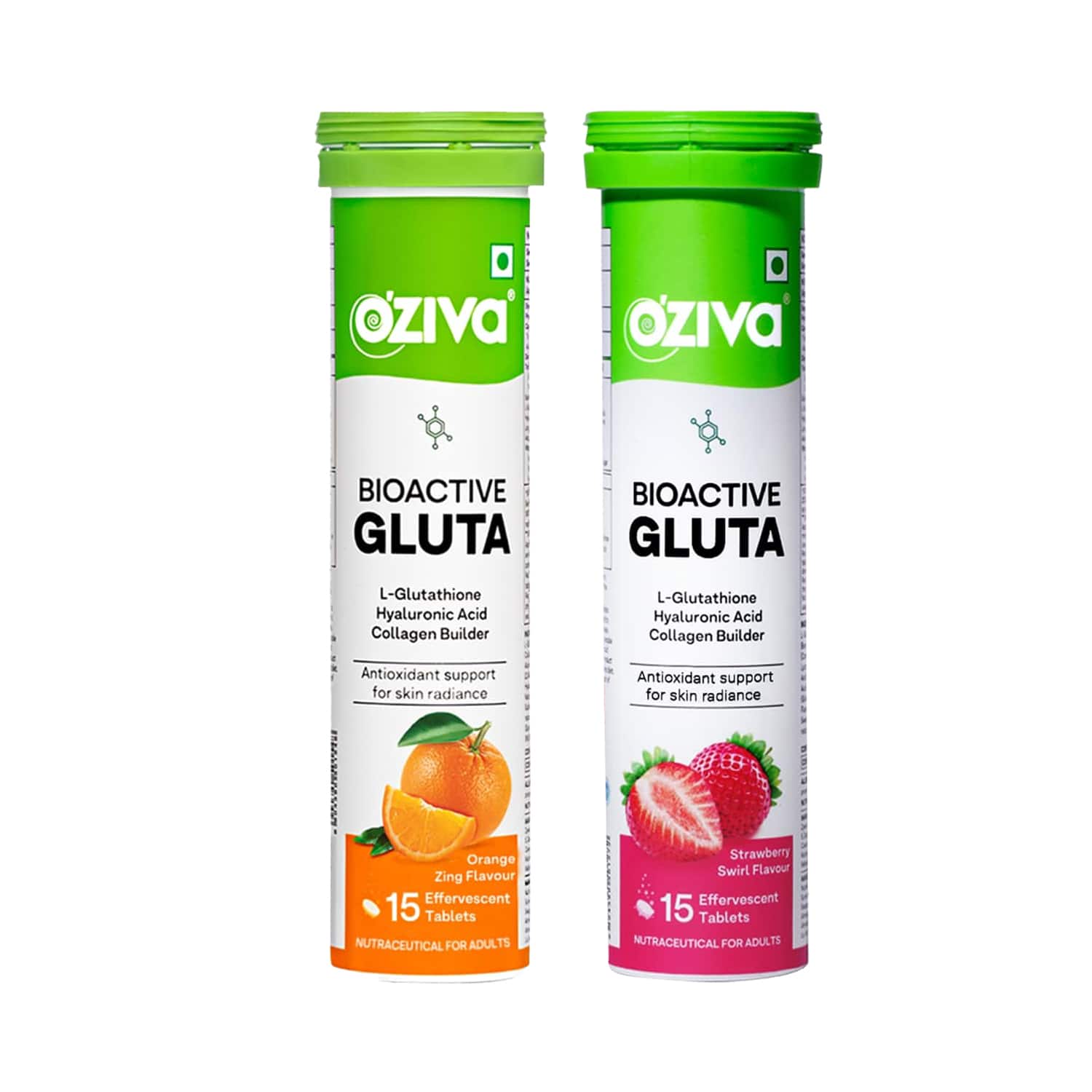 Oziva | Oziva Bioactive Gluta Fizzy to Reduce Cellular Damage-Strawberry + Orange Tablets Combo (30 tablets)