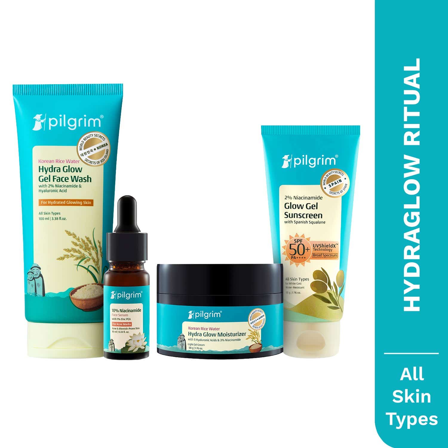 Pilgrim Hydra Glow Ritual 4-Piece Skincare Set 100 ml - Image 1