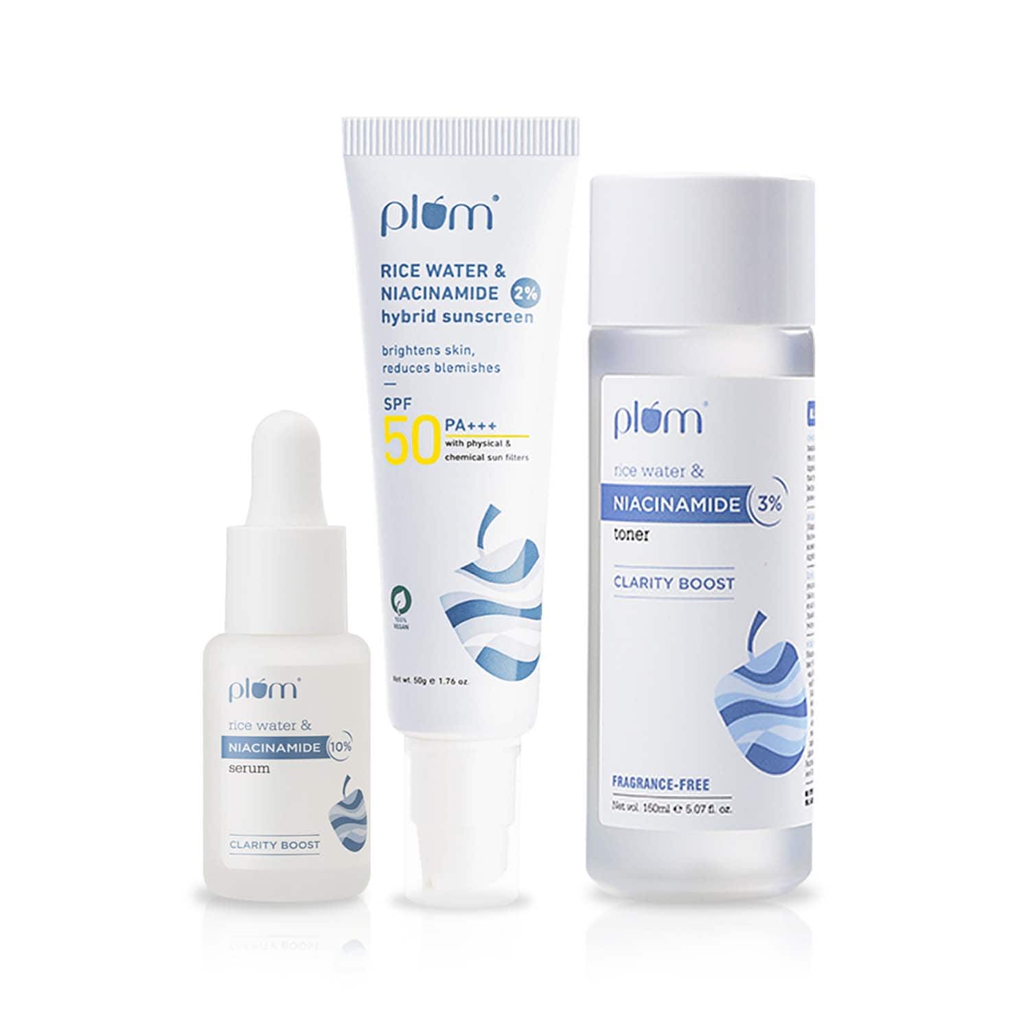 Plum | Plum Niacinamide Bright Skin Trio With Toner, Serum & Spf 50 Sunscreen Brightens & Fades Blemishes