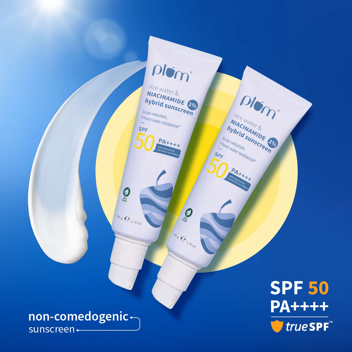 Plum | Plum 2% Niacinamide & Rice Water Spf 50 Pa+++ Hybrid Sunscreen - Pack Of 2