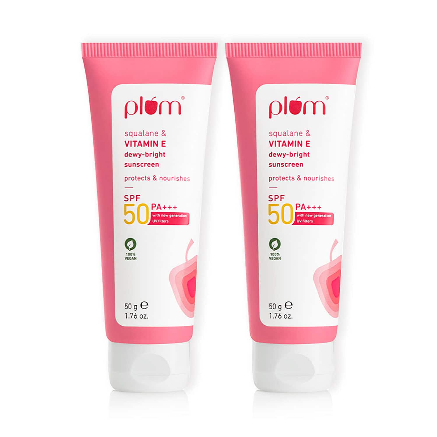 Plum | Plum Squalane and Vitamin E Dewy-Bright Sunscreen SPF 50 for All Skin Type (50 g) (Pack of 2) Combo