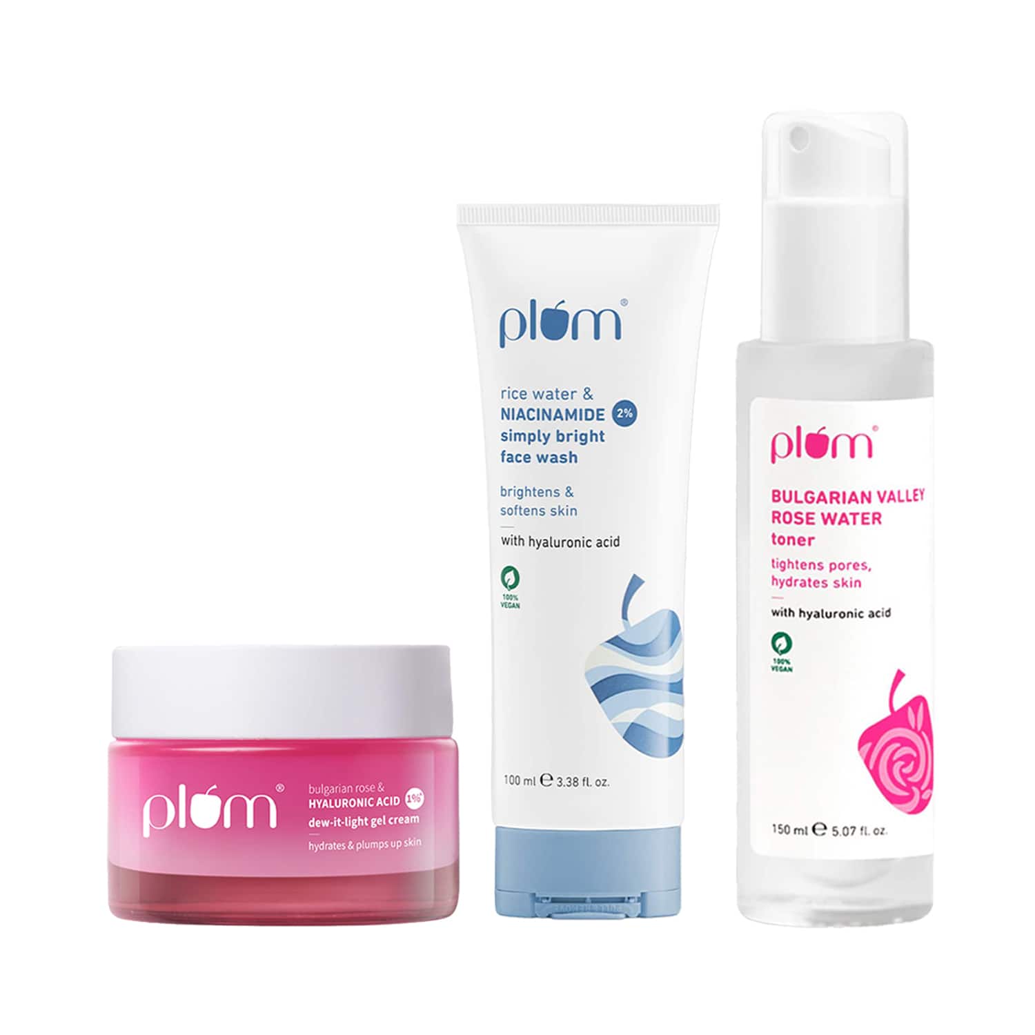 Plum | Plum Niacinamide Face wash and Bulgarian Rose Toner & Moisturiser for Brightning & Hydration Combo