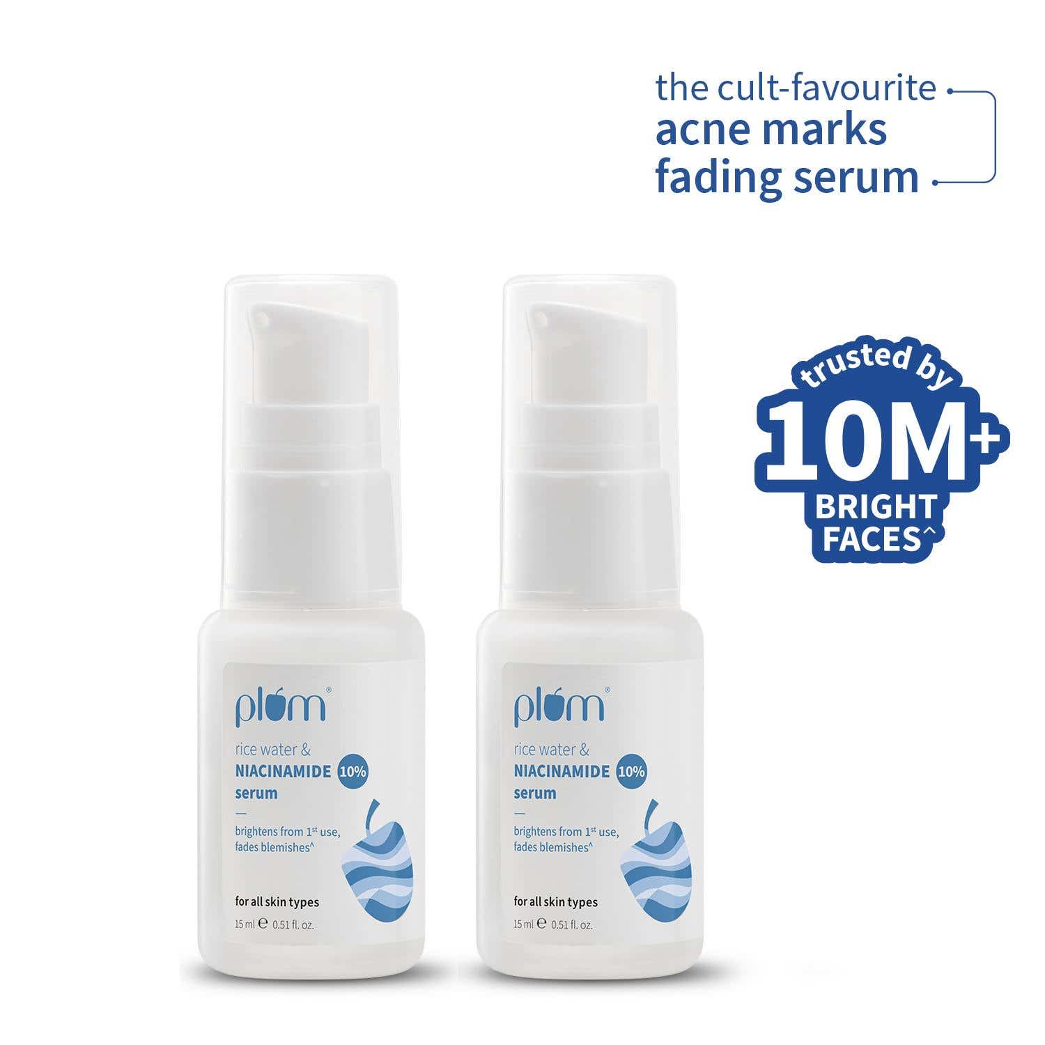 Plum | Plum 10% Niacinamide Face Serum with Rice Water Clarity Boost Fragrance-free (15 ml) Pack of 2