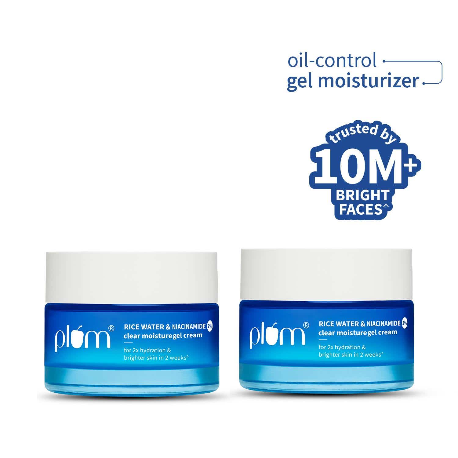 Plum | Plum 2% Niacinamide & Rice Water Brightening Face Moisturizer Gel Cream (2 x 50 g) Pack of 2 Combo