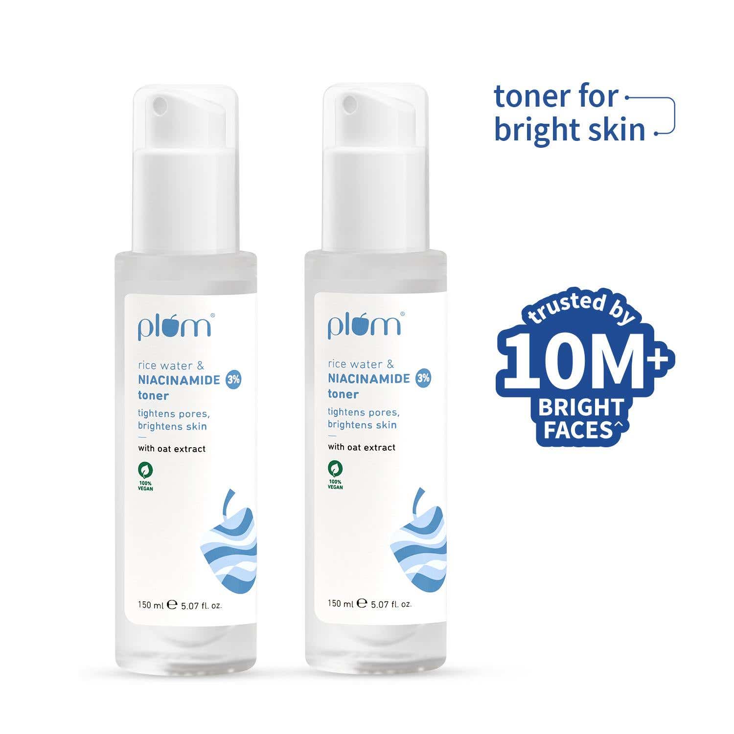 Plum | Plum 3% Niacinamide Alcohol-Free Toner With Rice Water Combo (Pack of 2) (150 ml)