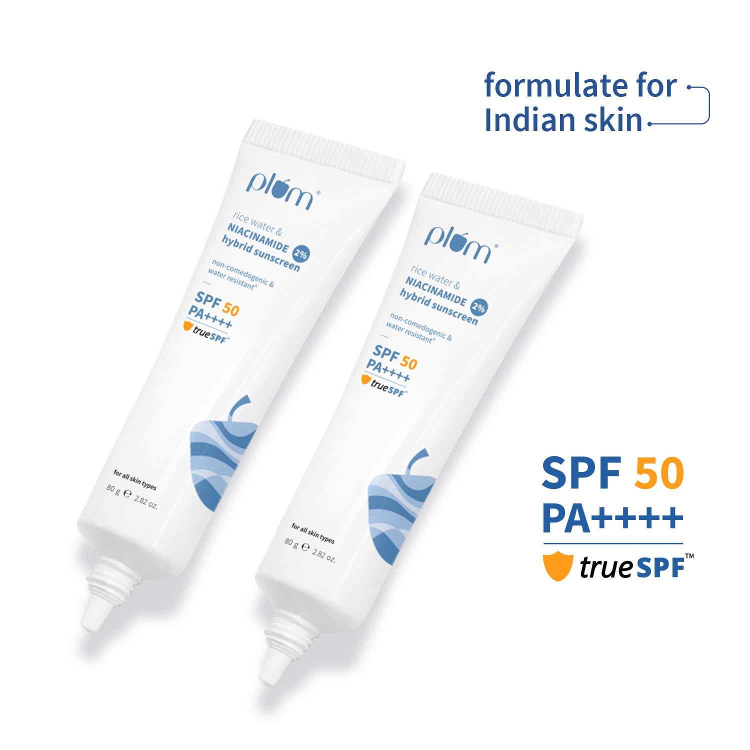 Plum | Plum 2% Niacinamide & Rice Water SPF 50 PA+++ Sunscreen, Fades Tan Pack of 2 Combo