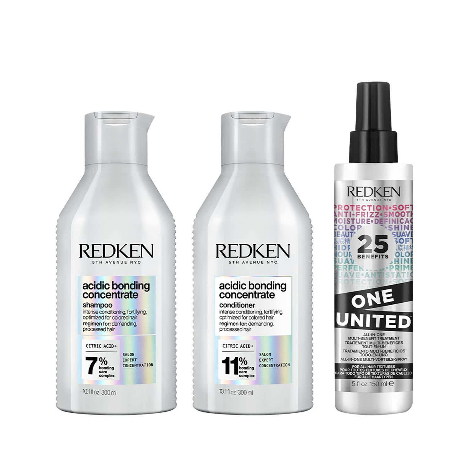 REDKEN | Redken's Acidic Bonding Concentrate Shampoo, Conditioner & One United Leave-In Treatment Combo