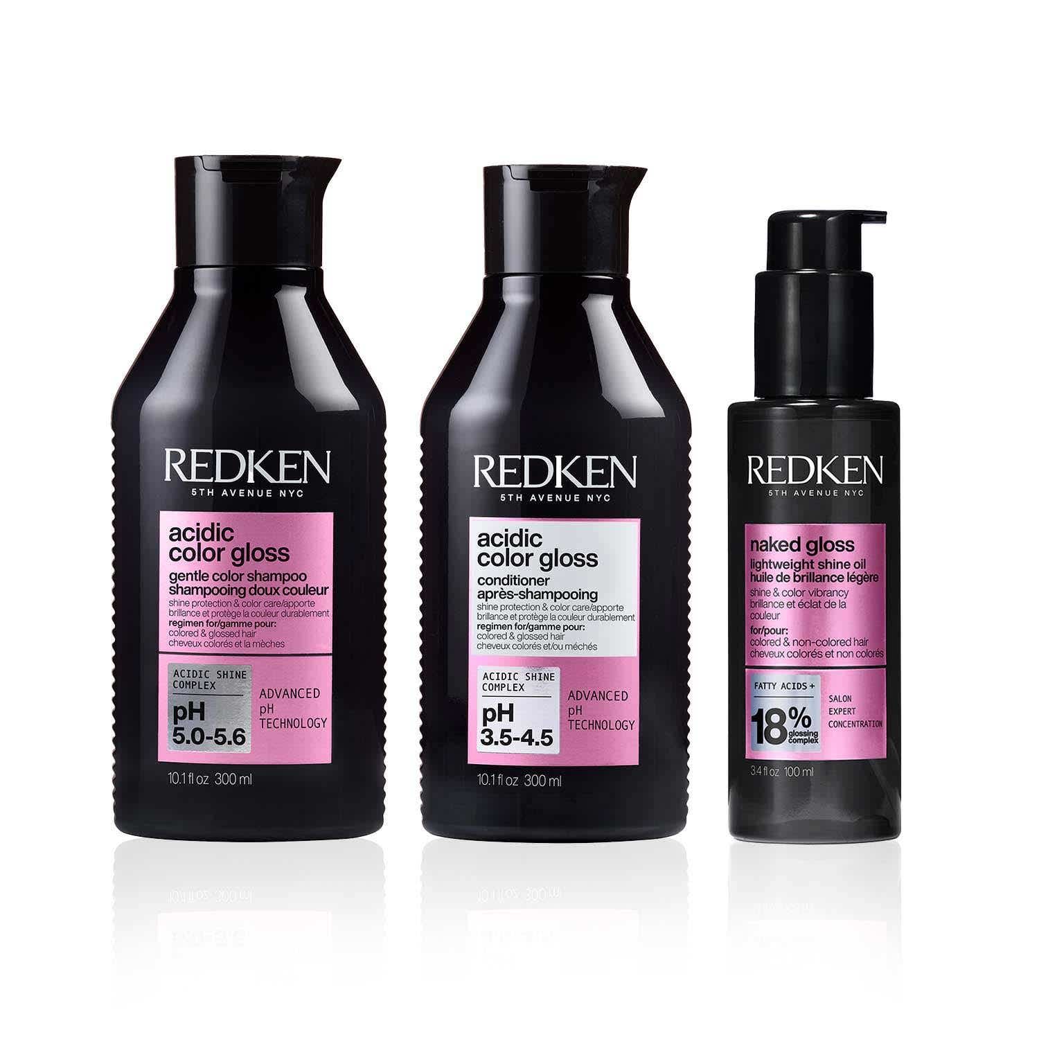 REDKEN | Redken's Color Protection & Shine Combo -Acidic Color Gloss Shampoo, Conditioner & Naked Gloss Serum