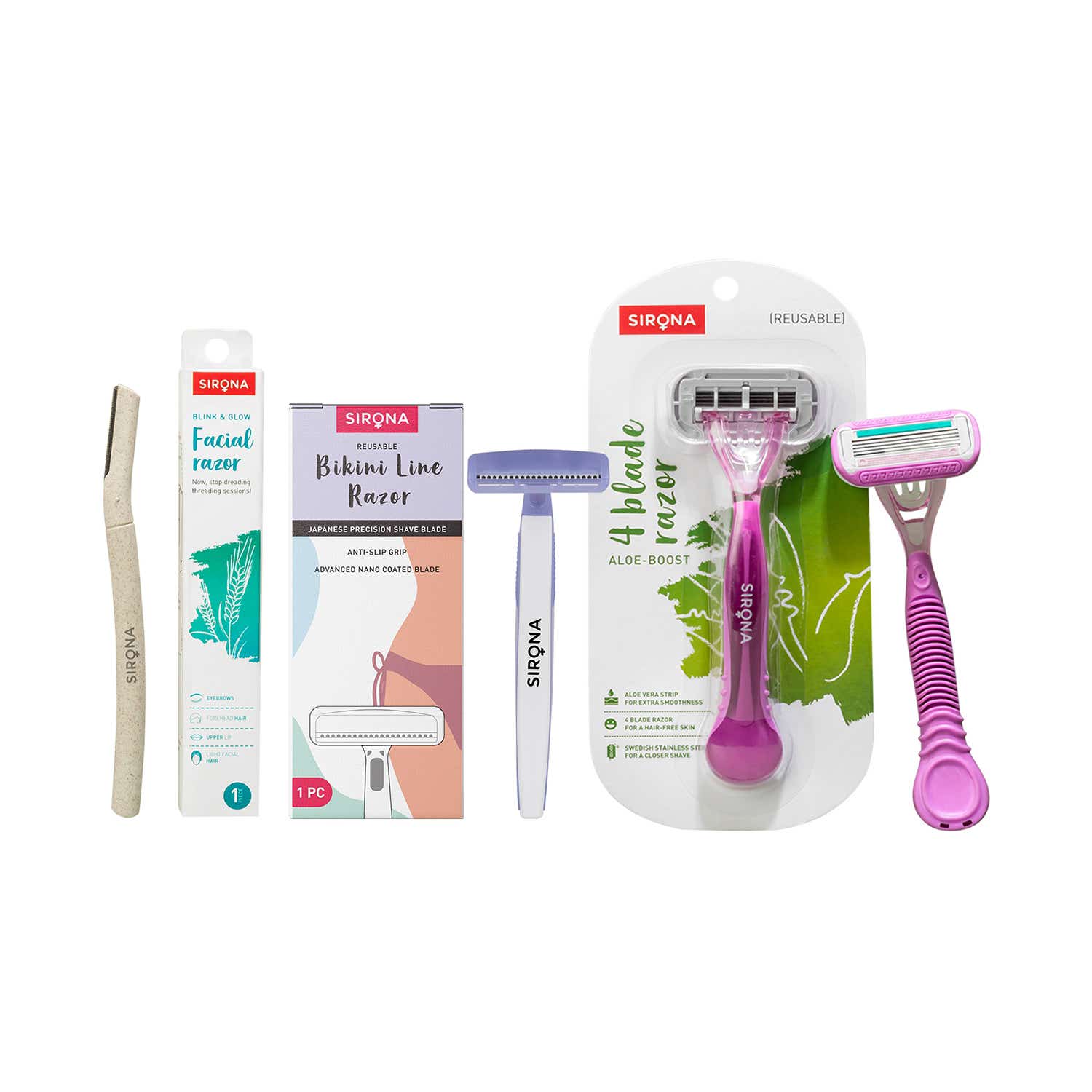 Sirona | Sirona Reusable Hair Removal Womens Razors Trio Combo for Face, Bikini and Body