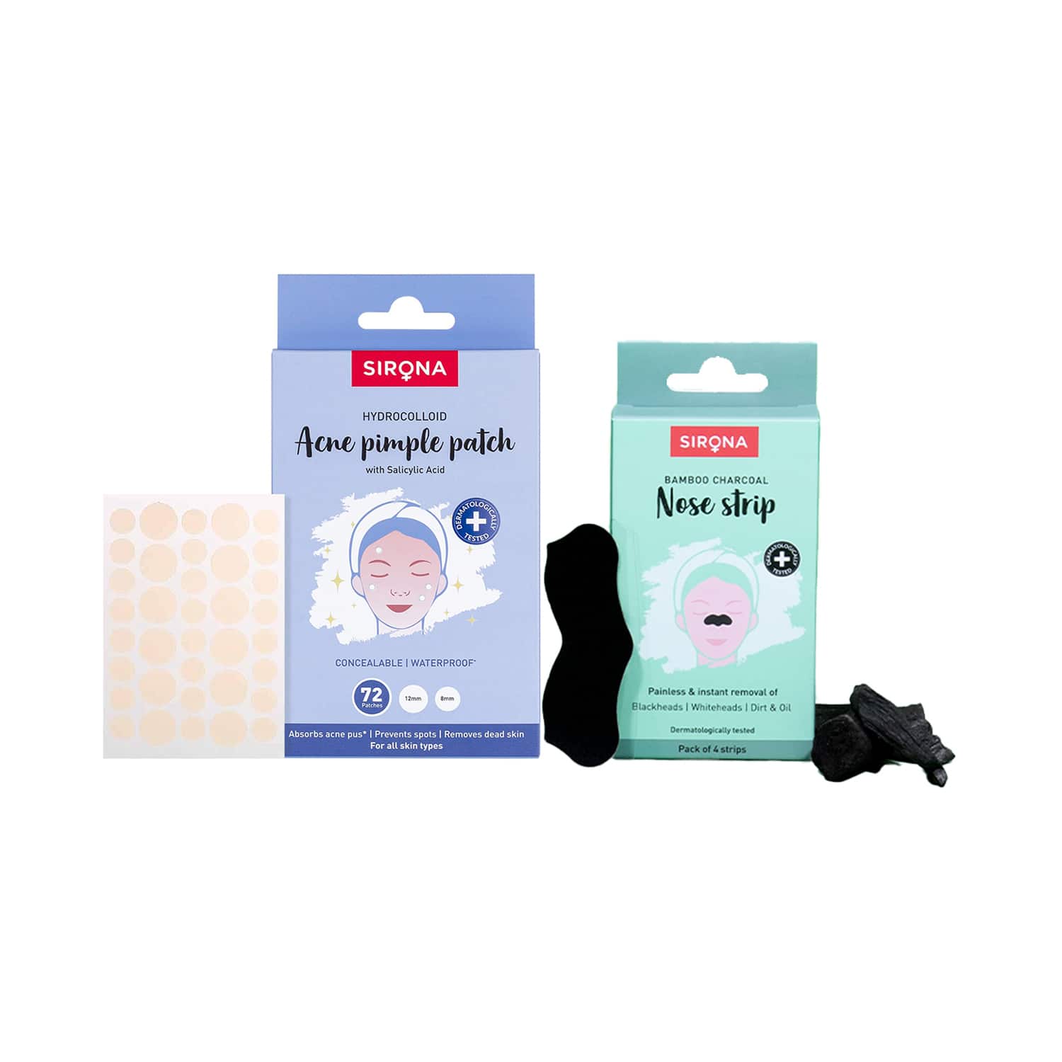 Sirona | Sirona Natural Anti Acne & Pimple Face Patches & Bamboo Charcoal Nose Strips for Clear Skin Combo