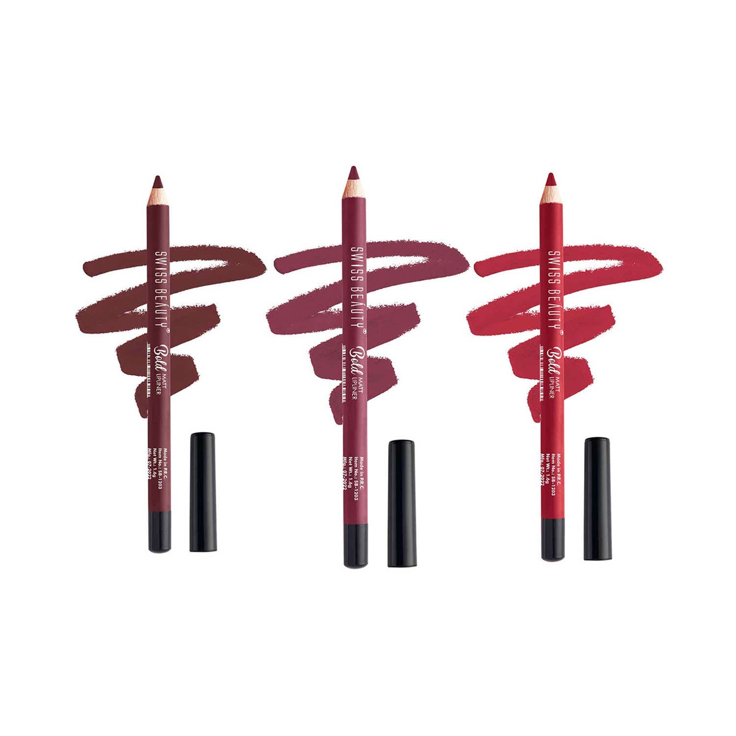 Swiss Beauty | Swiss Beauty Bold Matte Lips Liner Pencil - 1 Royal Red, 11 Purple & 2 Maroon Combo