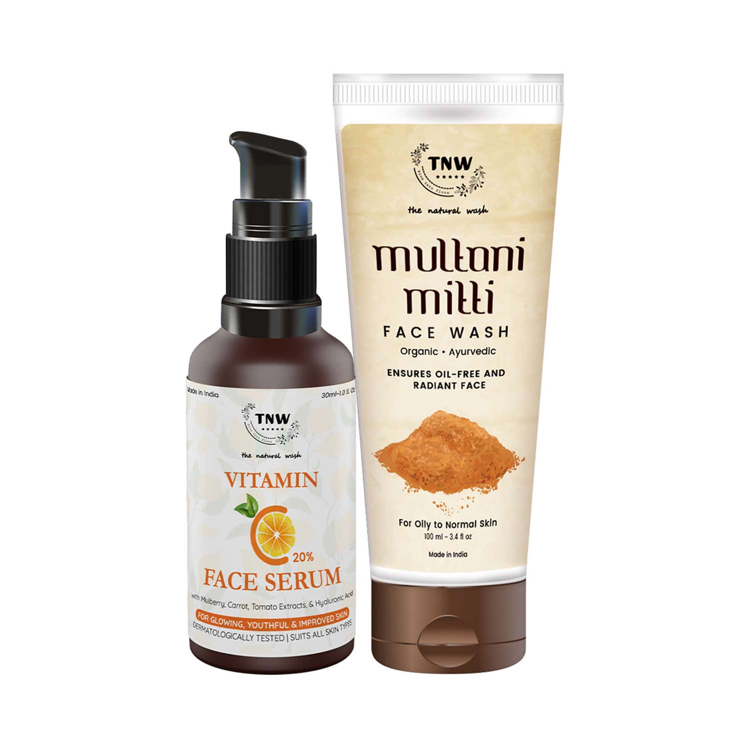 TNW The Natural Wash | TNW The Natural Wash Multani Mitti Face Wash + Vitamin C Face Serum Bright Glow Combo