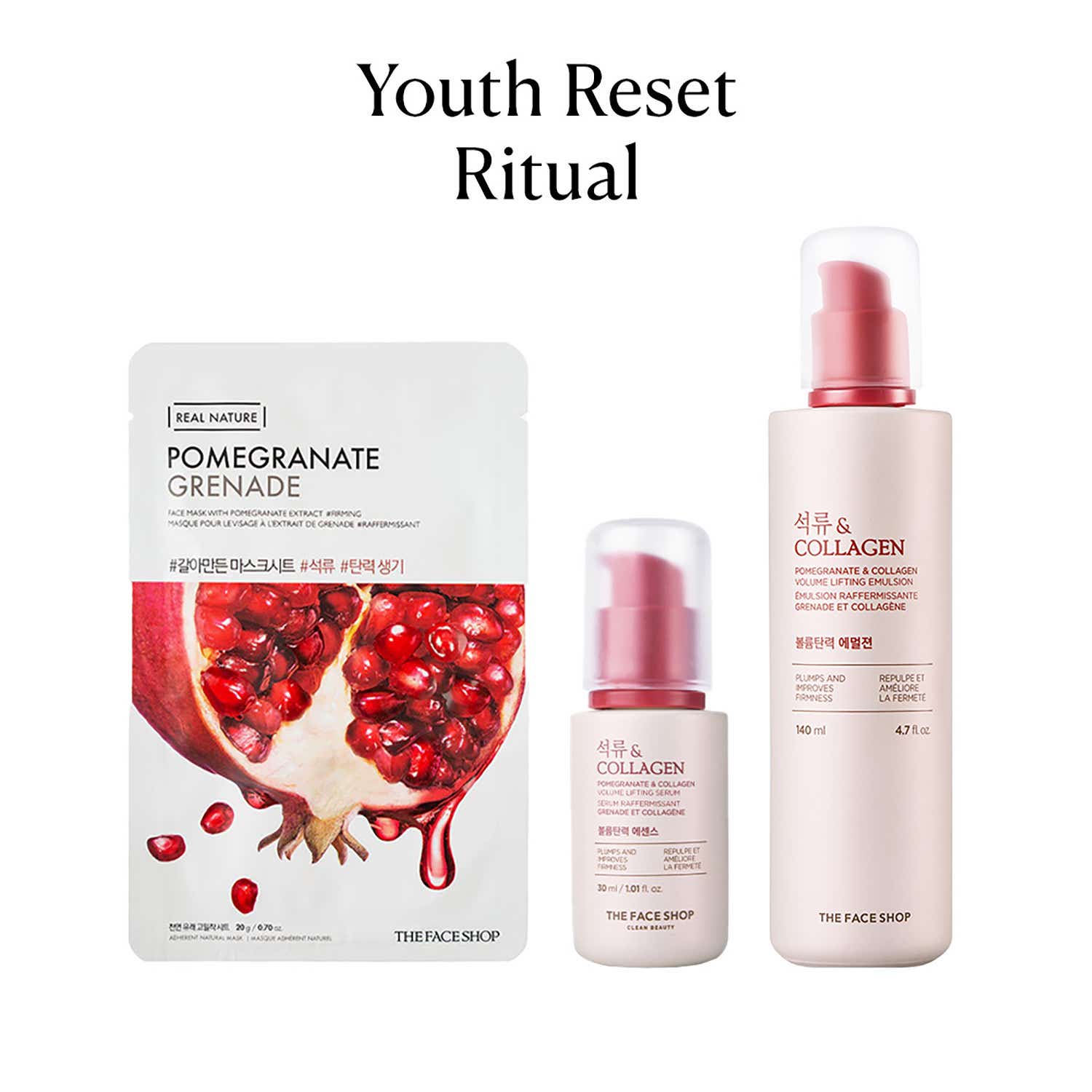 The Face Shop | The Face Shop Youth Reset Ritual Combo with 10% Marine Collagen - Sheet Mask + Serum + Emulsion