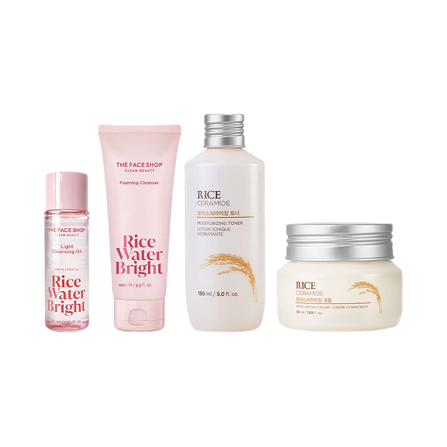 The Face Shop | The Face Shop Rice Range Brightening Routine Combo - Cleansing Oil + Cleanser + Toner + Cream