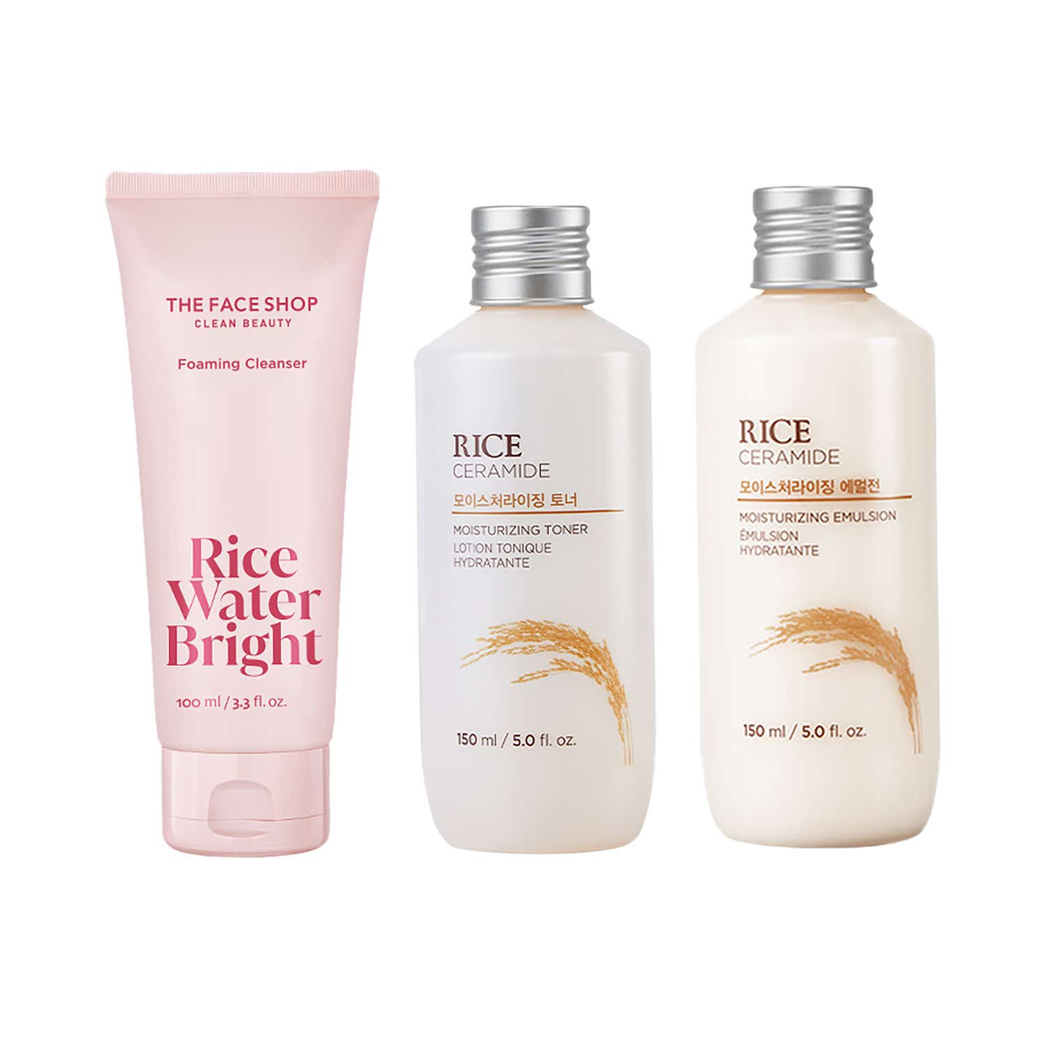 The Face Shop | The Face Shop 3-Step Glass Skin Rice Ritual Combo - Cleanser + Toner + Cream